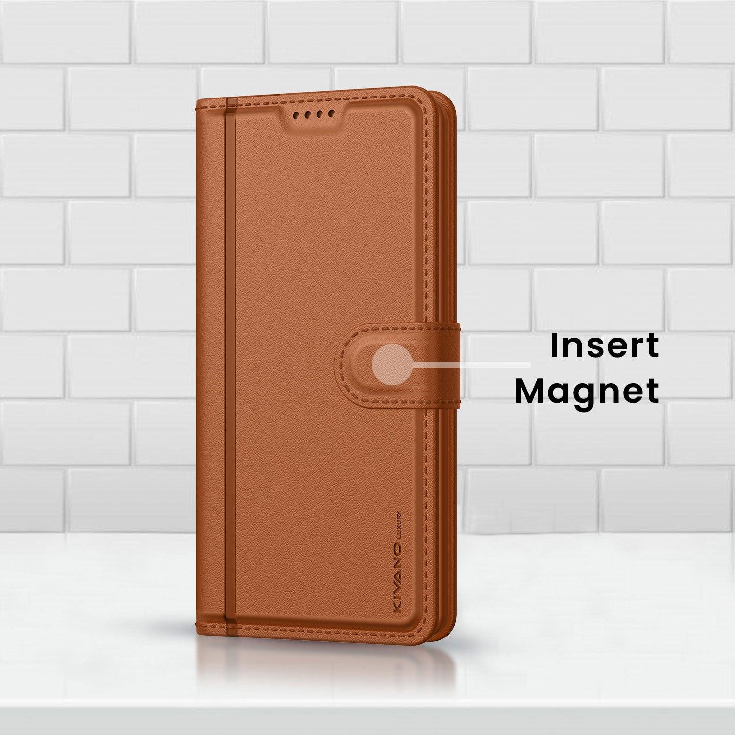 Leather Wallet Case for Oppo A17K ?Stylish Flip Folio Cover with Card Holder, Stand -KIVANO LUXE - Aibex