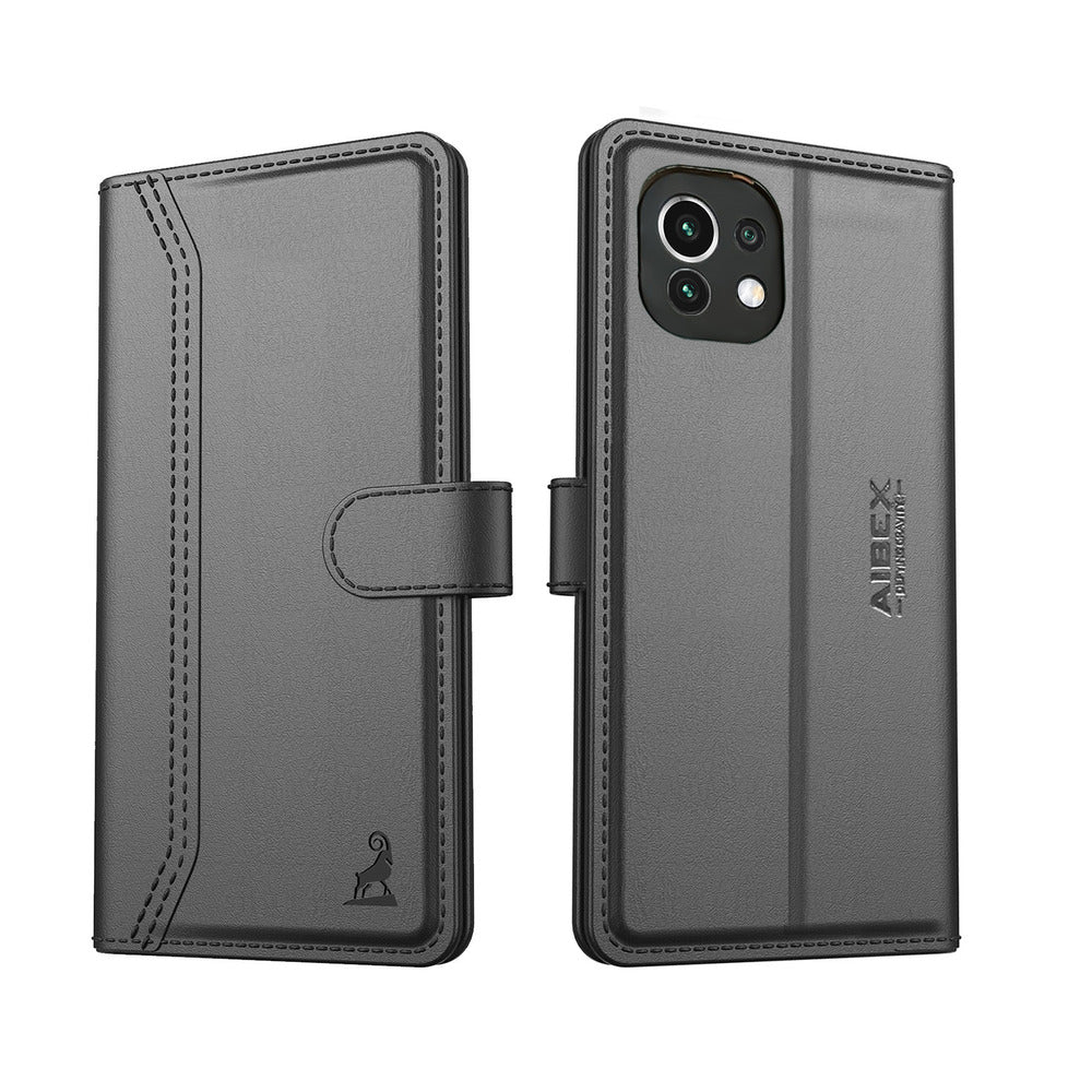 Xiaomi MI 11 Aibex PU Leather Flip Cover Foldable Stand & Pocket Magnetic Closure Black back view