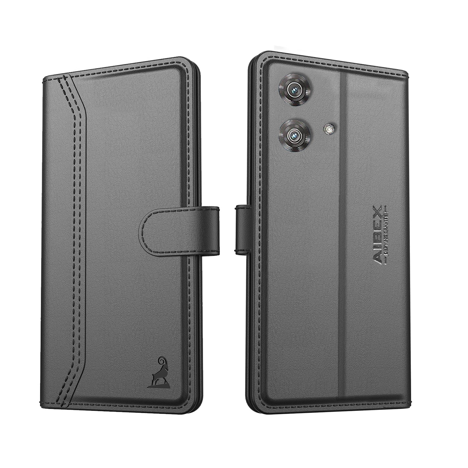 Motorola Edge 40 Neo Aibex PU Leather Flip Cover Foldable Stand & Pocket Magnetic Closure Black back