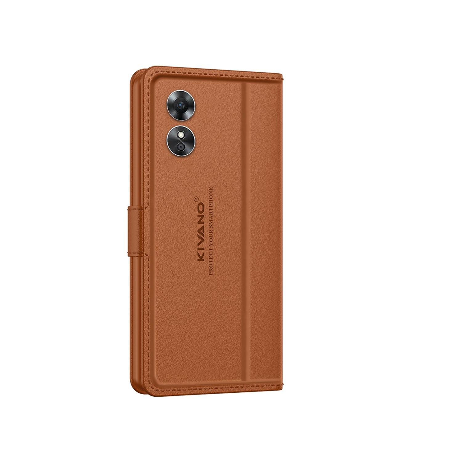 Leather Wallet Case for Oppo A17 ?Stylish Flip Folio Cover with Card Holder, Stand -KIVANO LUXE - Aibex
