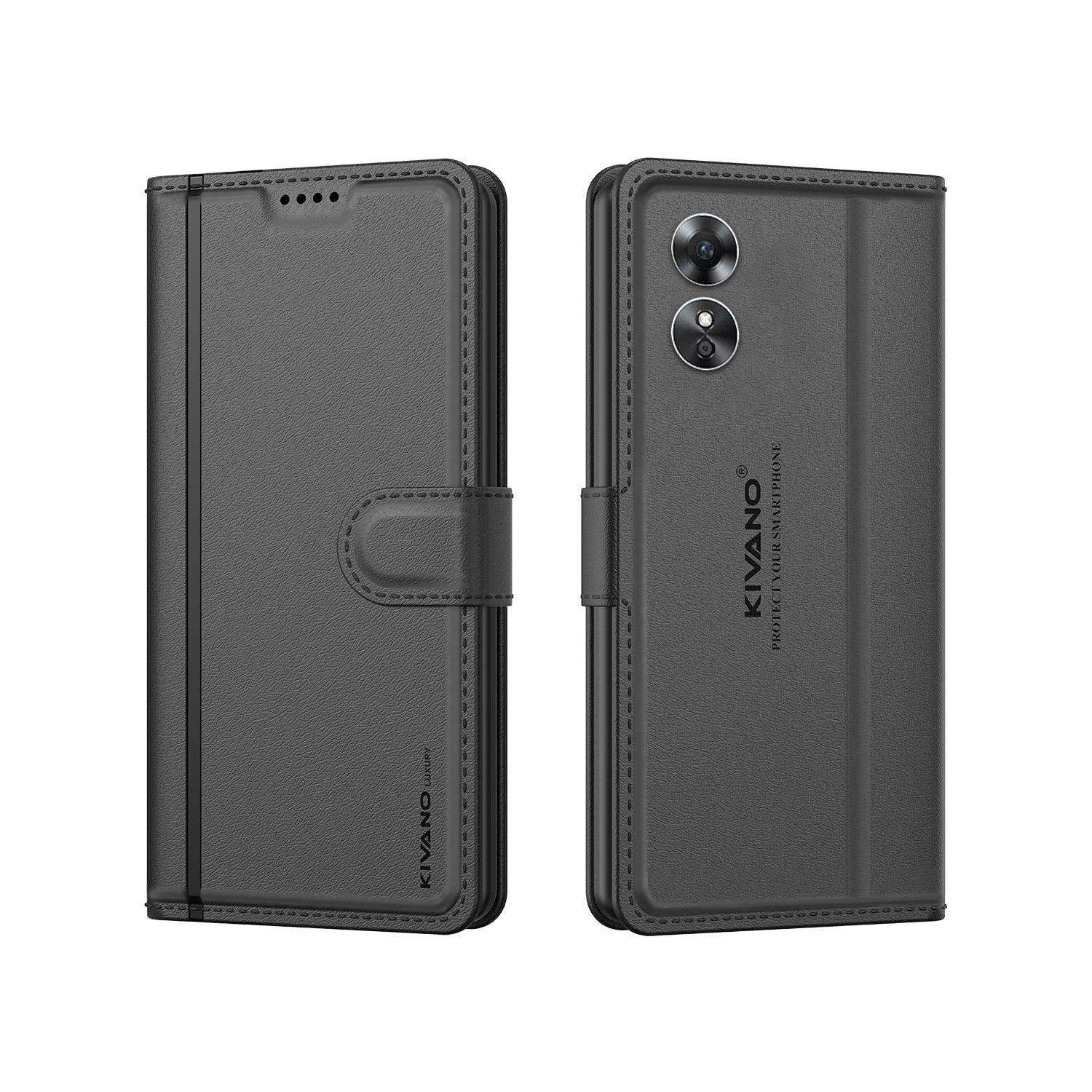 Leather Wallet Case for Oppo A17 ?Stylish Flip Folio Cover with Card Holder, Stand -KIVANO LUXE - Aibex