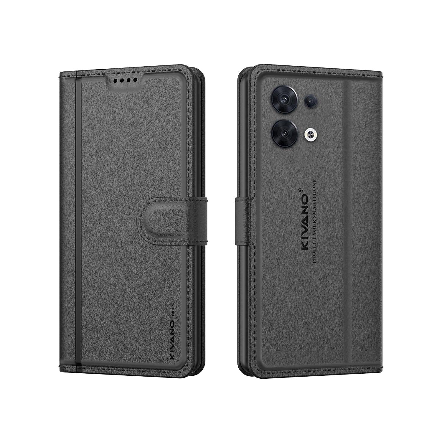 Leather Wallet Case for Oppo Reno 8 5G ?Stylish Flip Folio Cover with Card Holder, Stand -KIVANO LUXE - Aibex