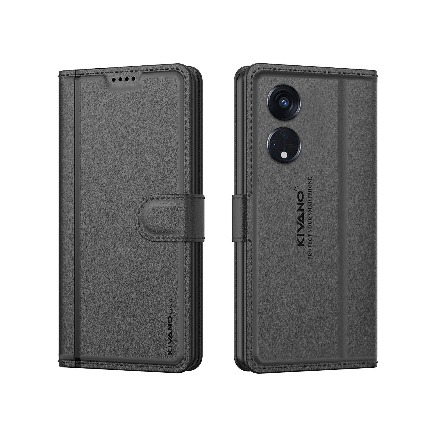 Leather Wallet Case for Oppo Reno 8T 5G ?Stylish Flip Folio Cover with Card Holder, Stand -KIVANO LUXE - Aibex