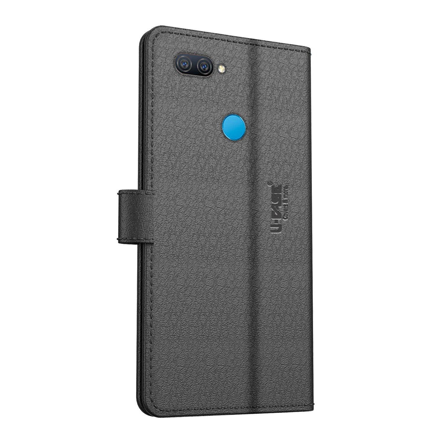 U-CASE Flip Cover for Oppo A12, Realme 2 Pro, Realme U1,Oppo F9 Pro, Oppo A5s, Oppo A7, Oppo A11K Vegan Foldable Stand & Pocket Magnetic Closure - Aibex