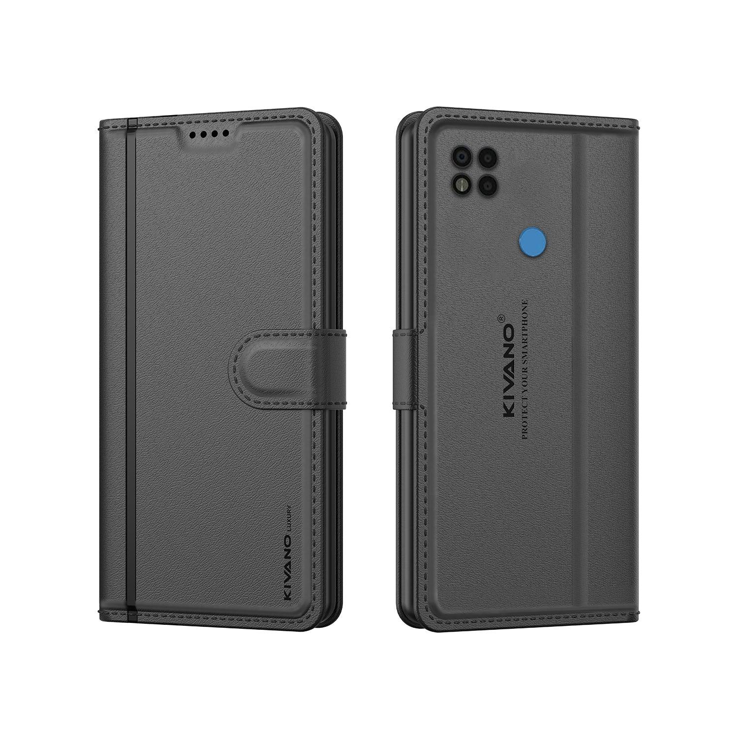 Leather Wallet Case for Poco C31 /Redmi 9 / Redmi 9 Activ ?Stylish Flip Folio Cover with Card Holder, Stand -KIVANO LUXE - Aibex