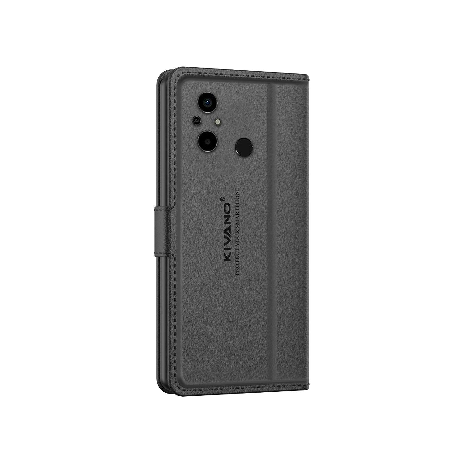 Leather Wallet Case for Poco C55/ Xiaomi Redmi 12C ?Stylish Flip Folio Cover with Card Holder, Stand -KIVANO LUXE - Aibex