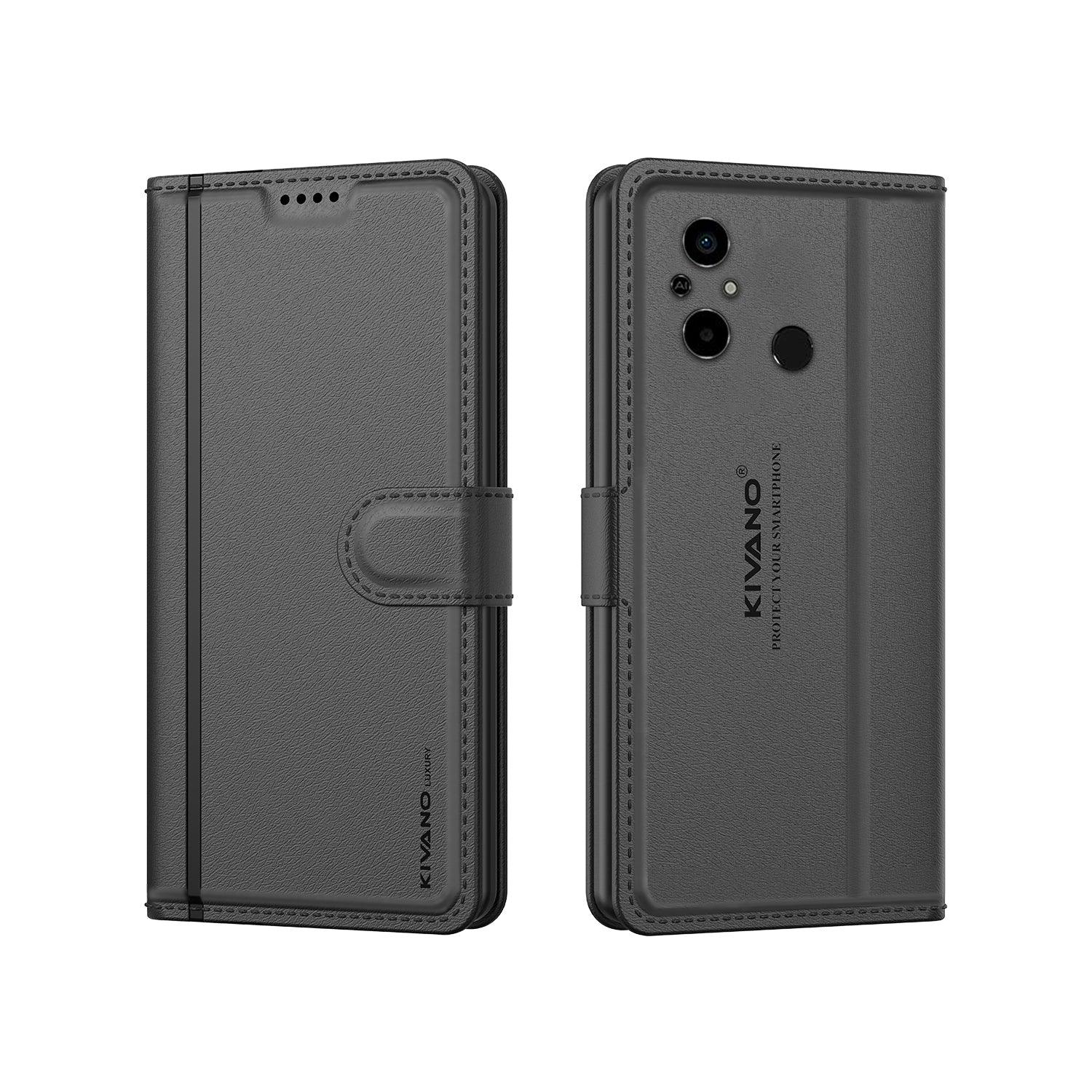 Leather Wallet Case for Poco C55/ Xiaomi Redmi 12C ?Stylish Flip Folio Cover with Card Holder, Stand -KIVANO LUXE - Aibex