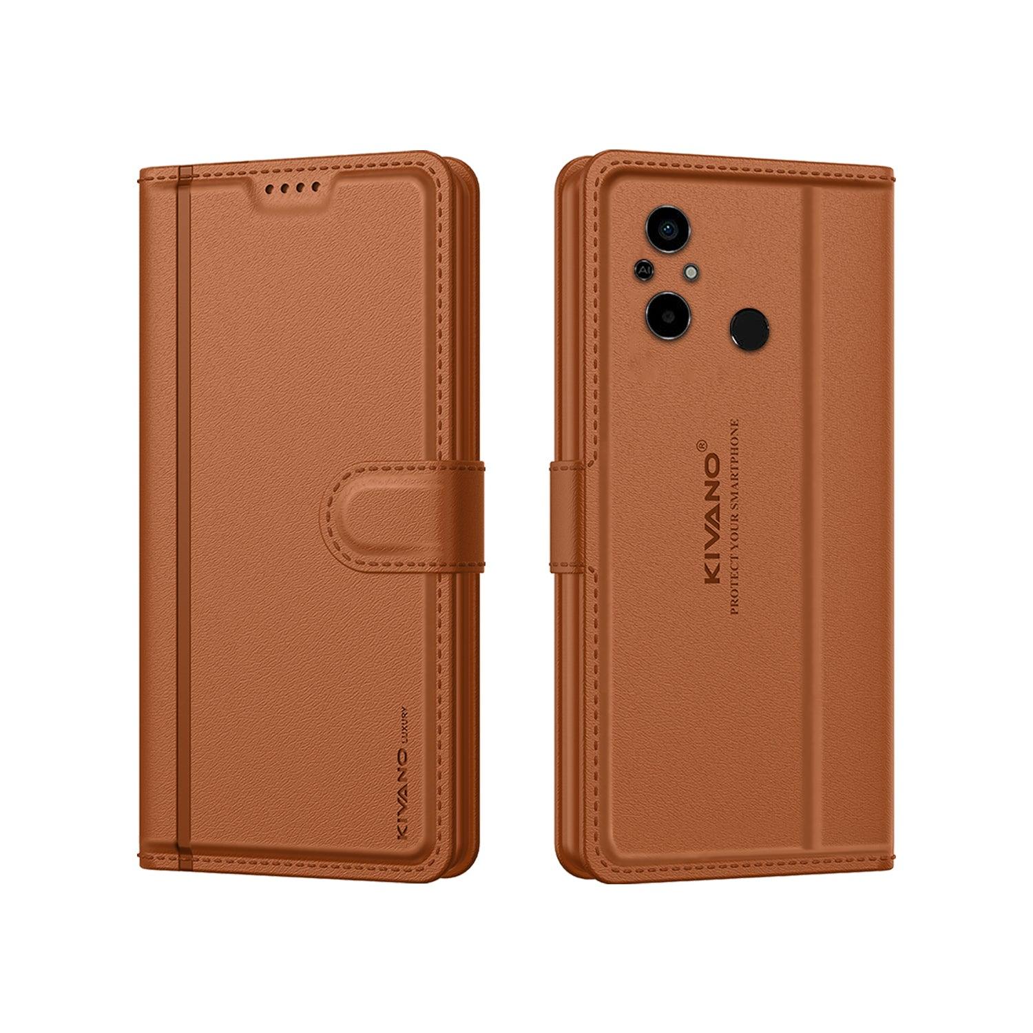 Leather Wallet Case for Poco C55/ Xiaomi Redmi 12C ?Stylish Flip Folio Cover with Card Holder, Stand -KIVANO LUXE - Aibex