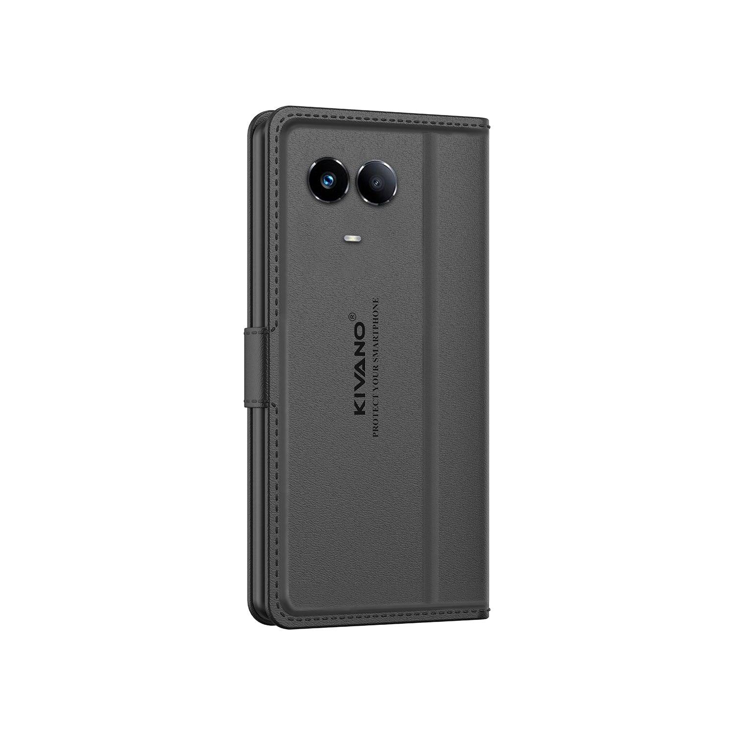 Leather Wallet Case for Realme 11 5G / Realme C67 5G / Realme 60x 5G / Realme 11x 5G ?Stylish Flip Folio Cover with Card Holder, Stand -KIVANO LUXE - Aibex