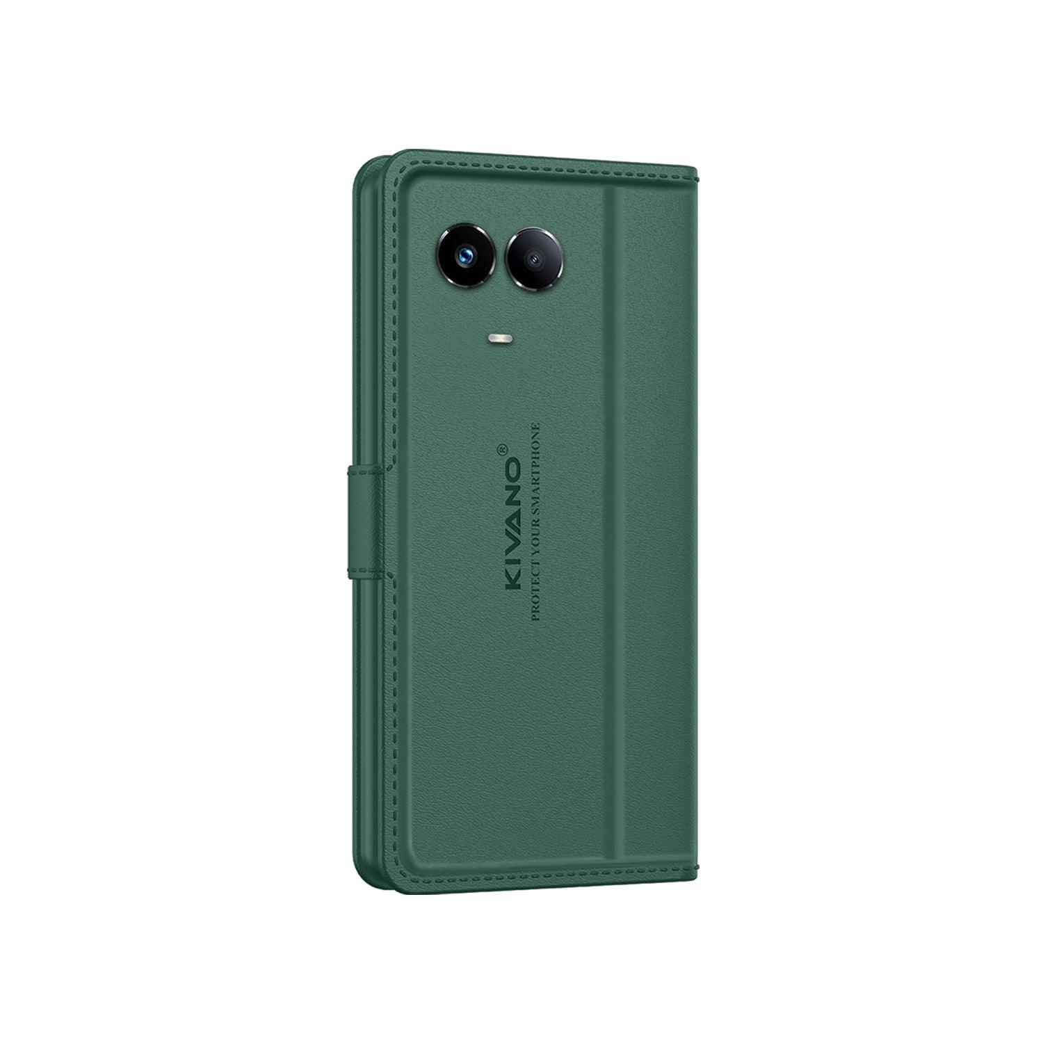 Leather Wallet Case for Realme 11 5G / Realme C67 5G / Realme 60x 5G / Realme 11x 5G ?Stylish Flip Folio Cover with Card Holder, Stand -KIVANO LUXE - Aibex