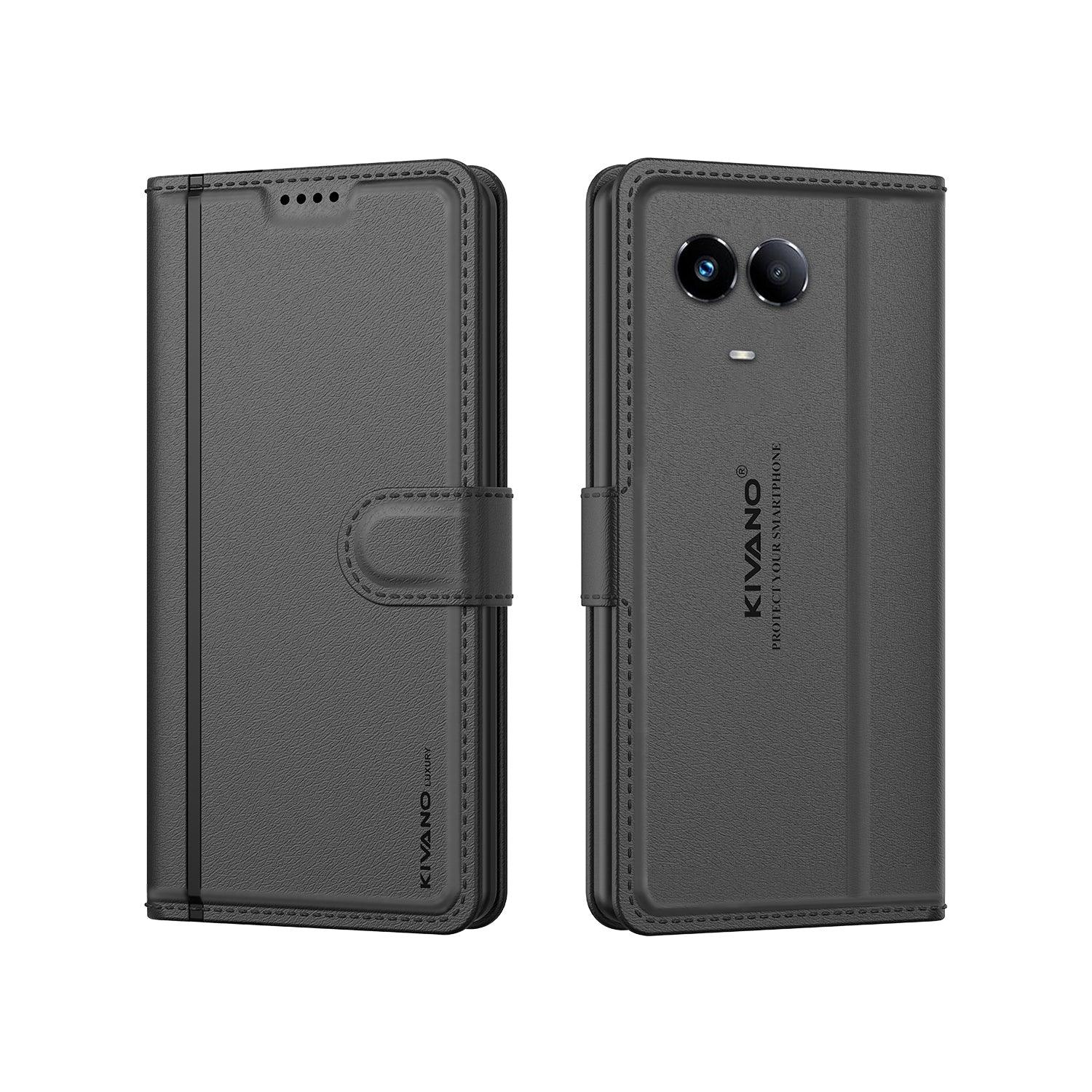 Leather Wallet Case for Realme 11 5G / Realme C67 5G / Realme 60x 5G / Realme 11x 5G ?Stylish Flip Folio Cover with Card Holder, Stand -KIVANO LUXE - Aibex