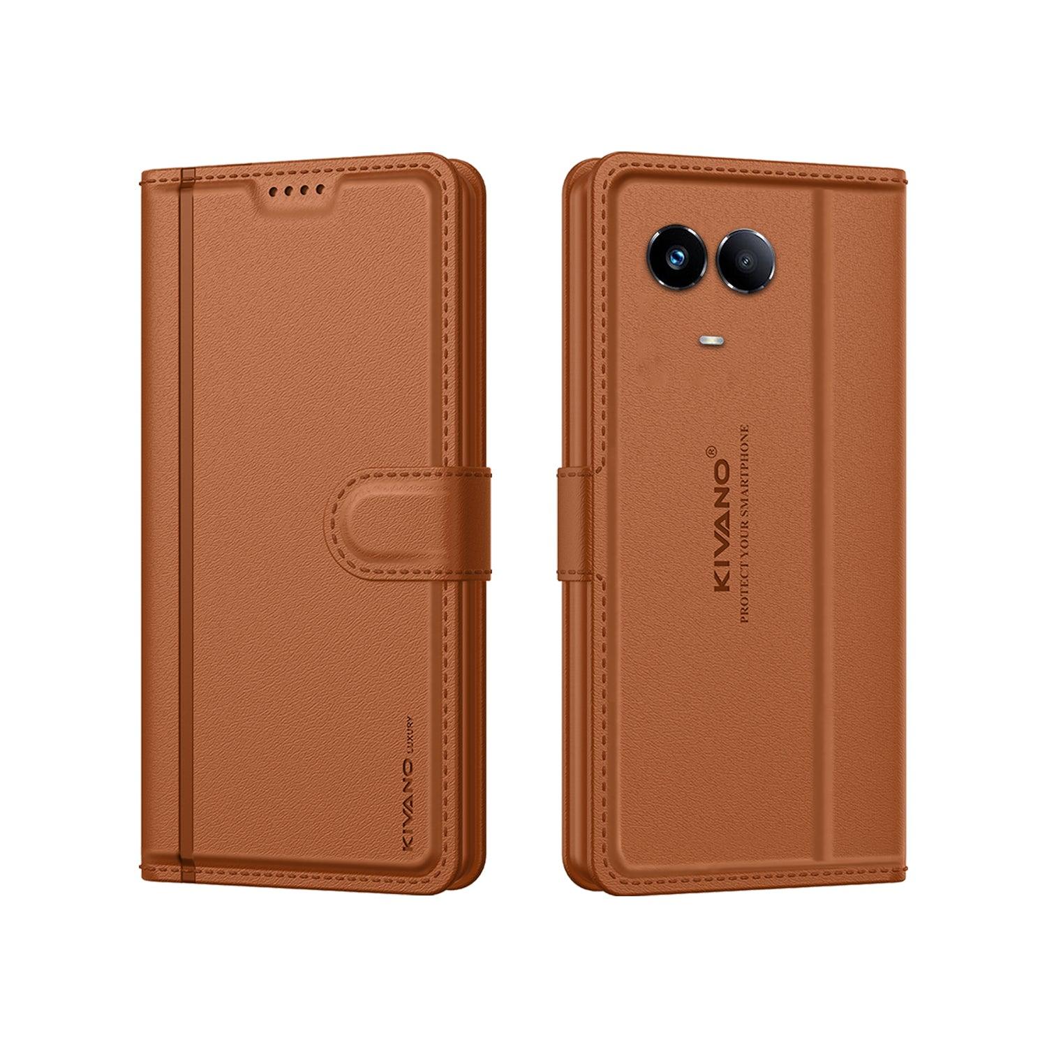 Leather Wallet Case for Realme 11 5G / Realme C67 5G / Realme 60x 5G / Realme 11x 5G ?Stylish Flip Folio Cover with Card Holder, Stand -KIVANO LUXE - Aibex