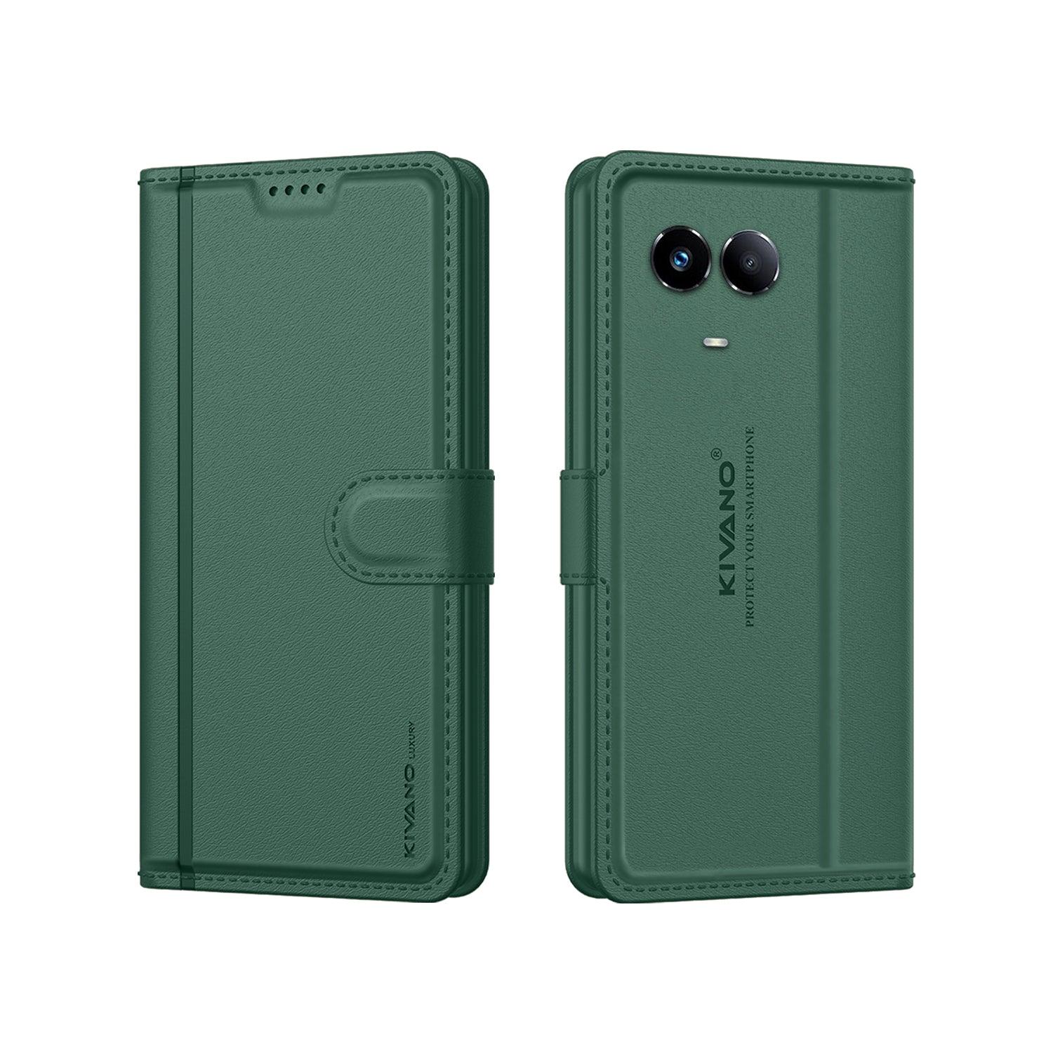 Leather Wallet Case for Realme 11 5G / Realme C67 5G / Realme 60x 5G / Realme 11x 5G ?Stylish Flip Folio Cover with Card Holder, Stand -KIVANO LUXE - Aibex