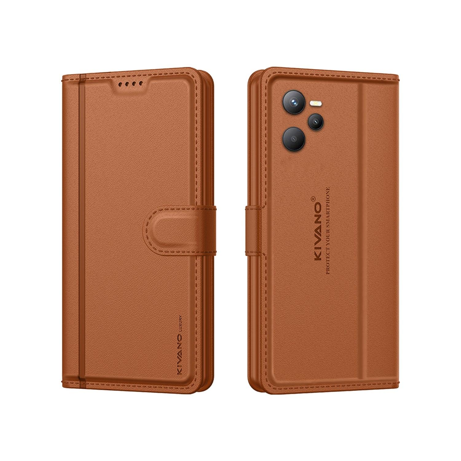 Leather Wallet Case for Realme C35/ Realme Narzo 50A Prime ?Stylish Flip Folio Cover with Card Holder, Stand -KIVANO LUXE - Aibex