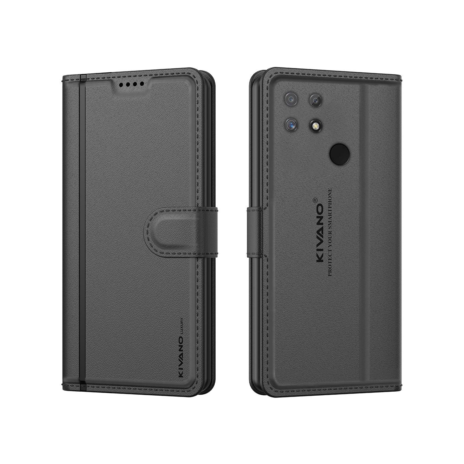 Leather Wallet Case for Realme Narzo 50A ?Stylish Flip Folio Cover with Card Holder, Stand -KIVANO LUXE - Aibex