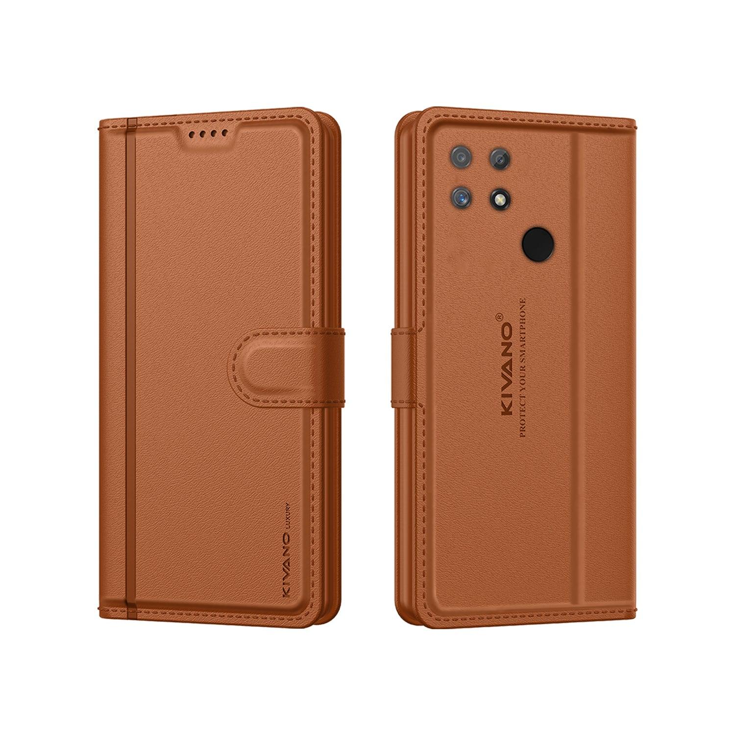 Leather Wallet Case for Realme Narzo 50A ?Stylish Flip Folio Cover with Card Holder, Stand -KIVANO LUXE - Aibex