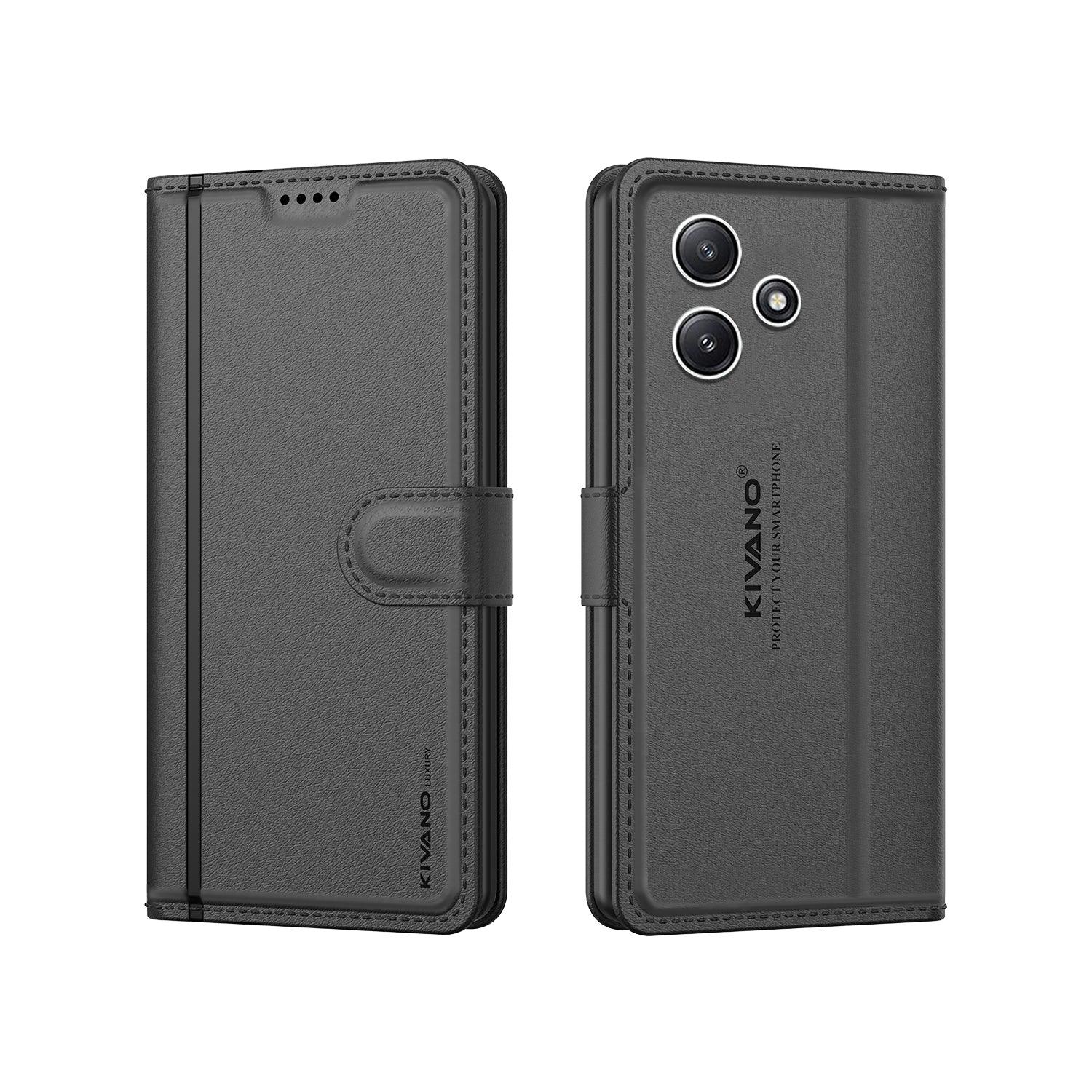 Leather Wallet Case for Xiaomi Redmi 12 5G / Poco M6 Pro ?Stylish Flip Folio Cover with Card Holder, Stand -KIVANO LUXE - Aibex