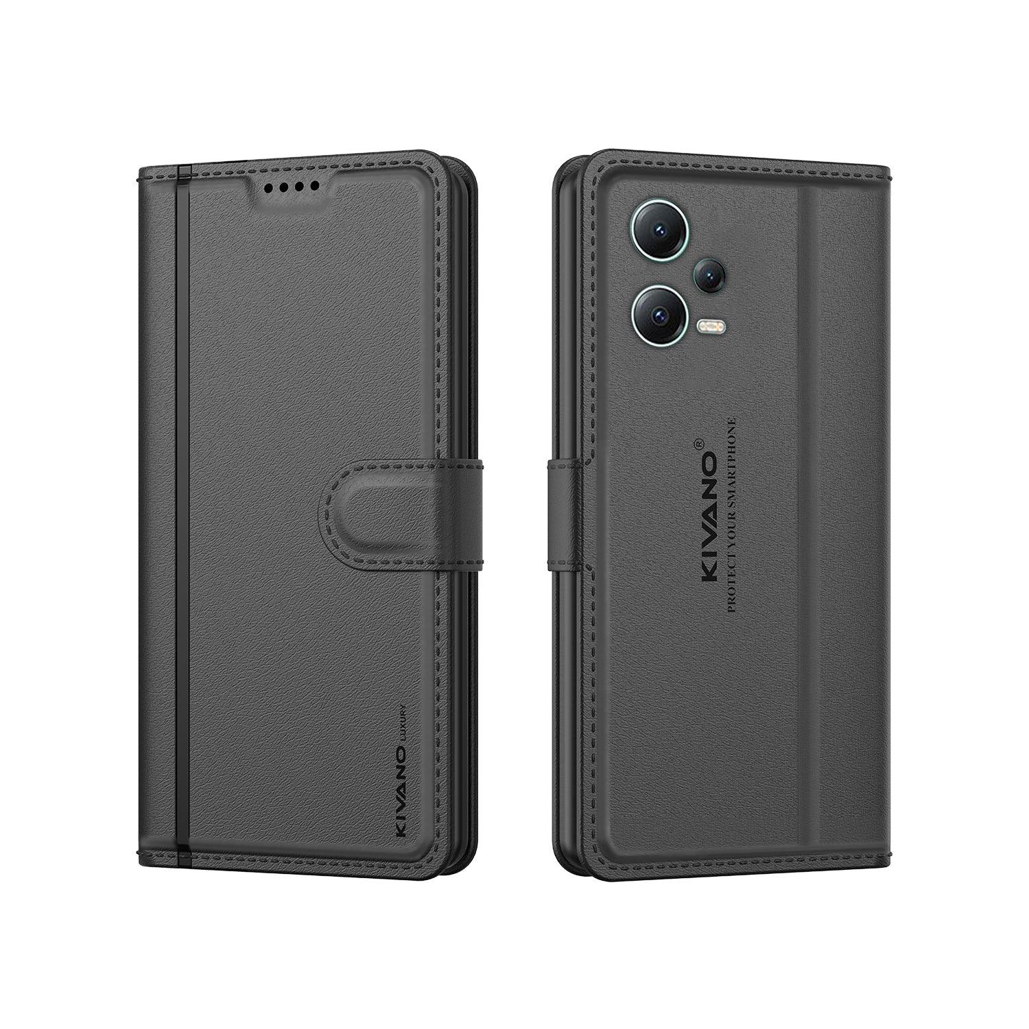 Leather Wallet Case for Xiaomi Redmi Note 12 Pro 5G ?Stylish Flip Folio Cover with Card Holder, Stand -KIVANO LUXE - Aibex