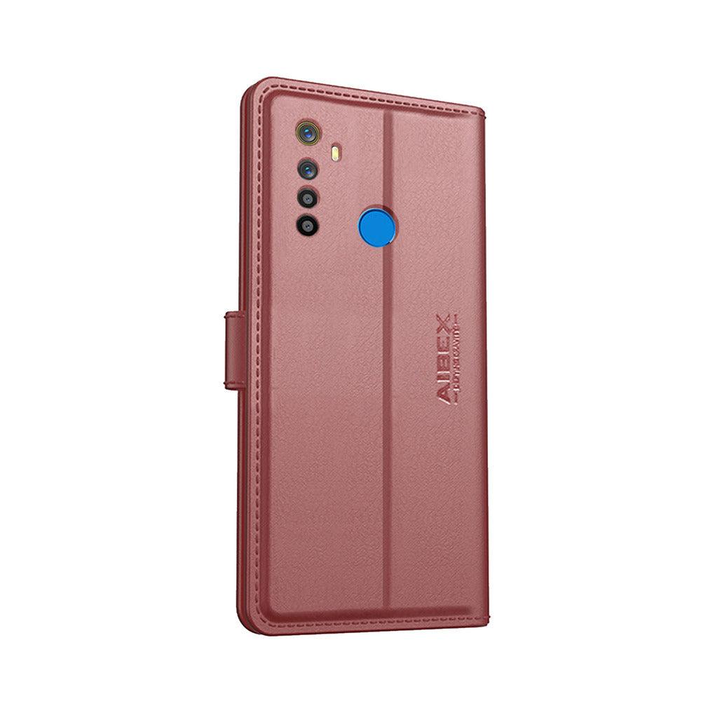 Realme 5 Aibex PU Leather Flip Cover Foldable Stand & Pocket Magnetic Closure - Aibex