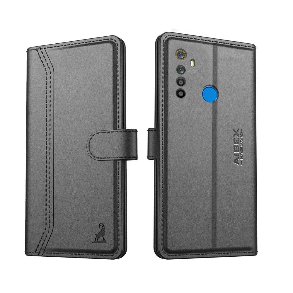 Realme 5 Aibex PU Leather Flip Cover Foldable Stand & Pocket Magnetic Closure - Aibex