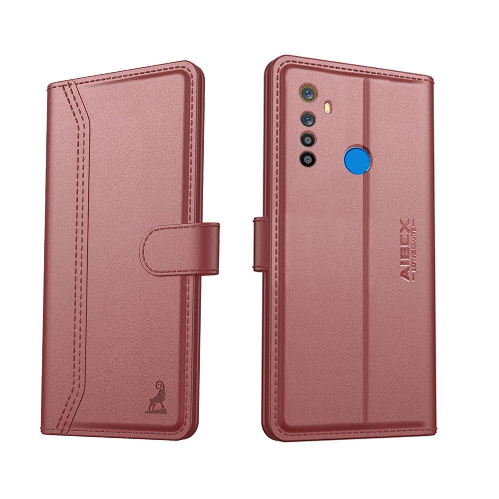 Realme 5 Aibex PU Leather Flip Cover Foldable Stand & Pocket Magnetic Closure - Aibex