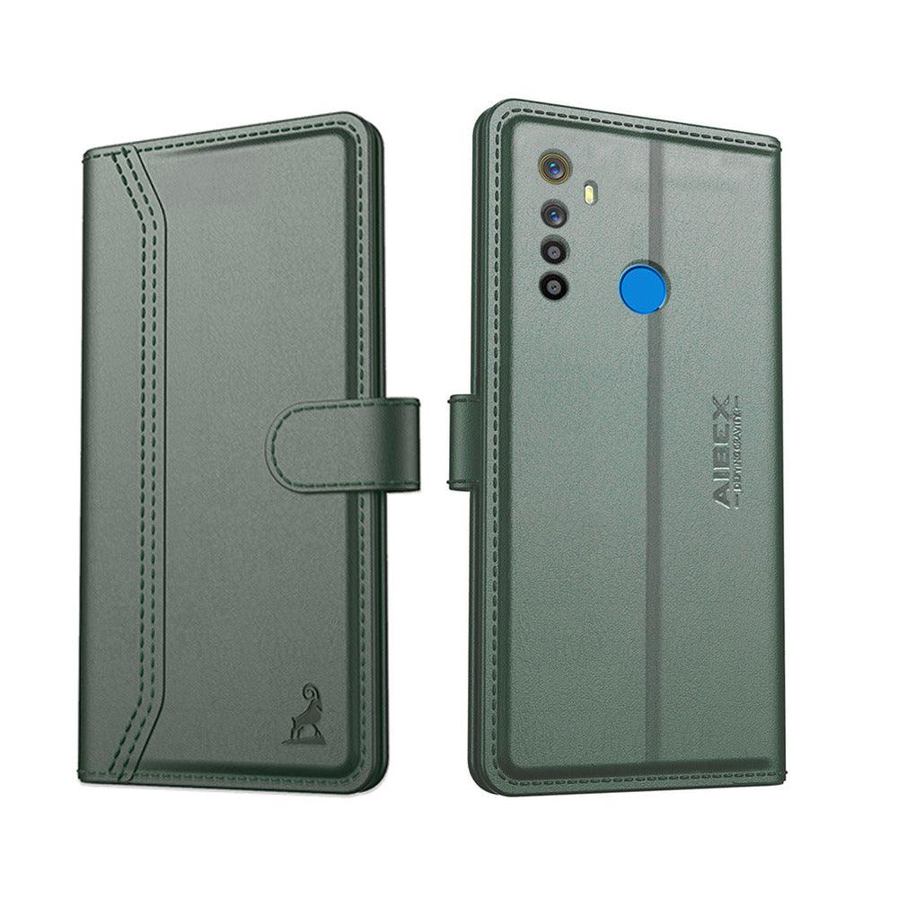Realme 5 Aibex PU Leather Flip Cover Foldable Stand & Pocket Magnetic Closure - Aibex