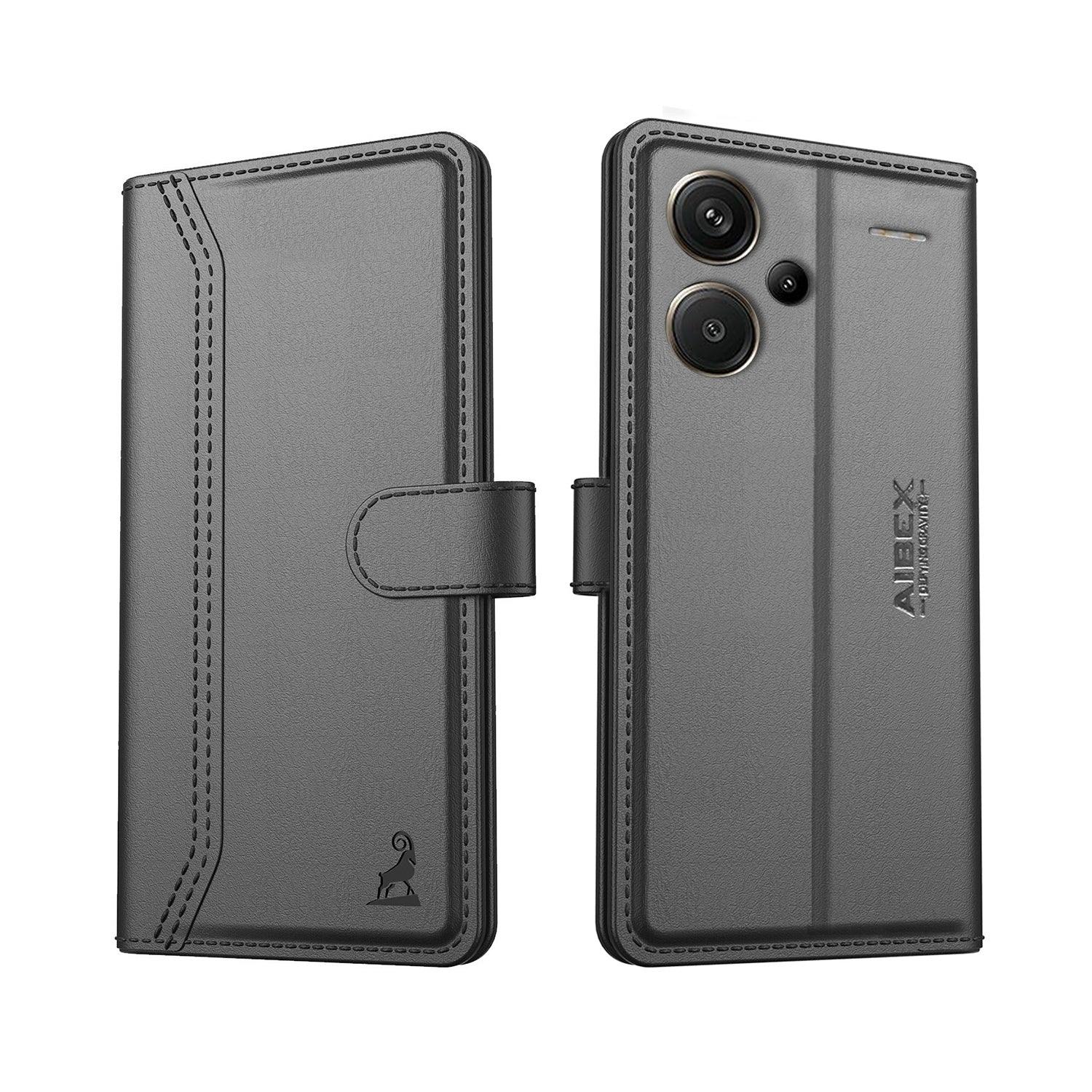 Xiaomi Redmi Note 13 Pro Plus 5G Aibex PU Leather Flip Cover Foldable Stand & Pocket Magnetic Closure - Aibex