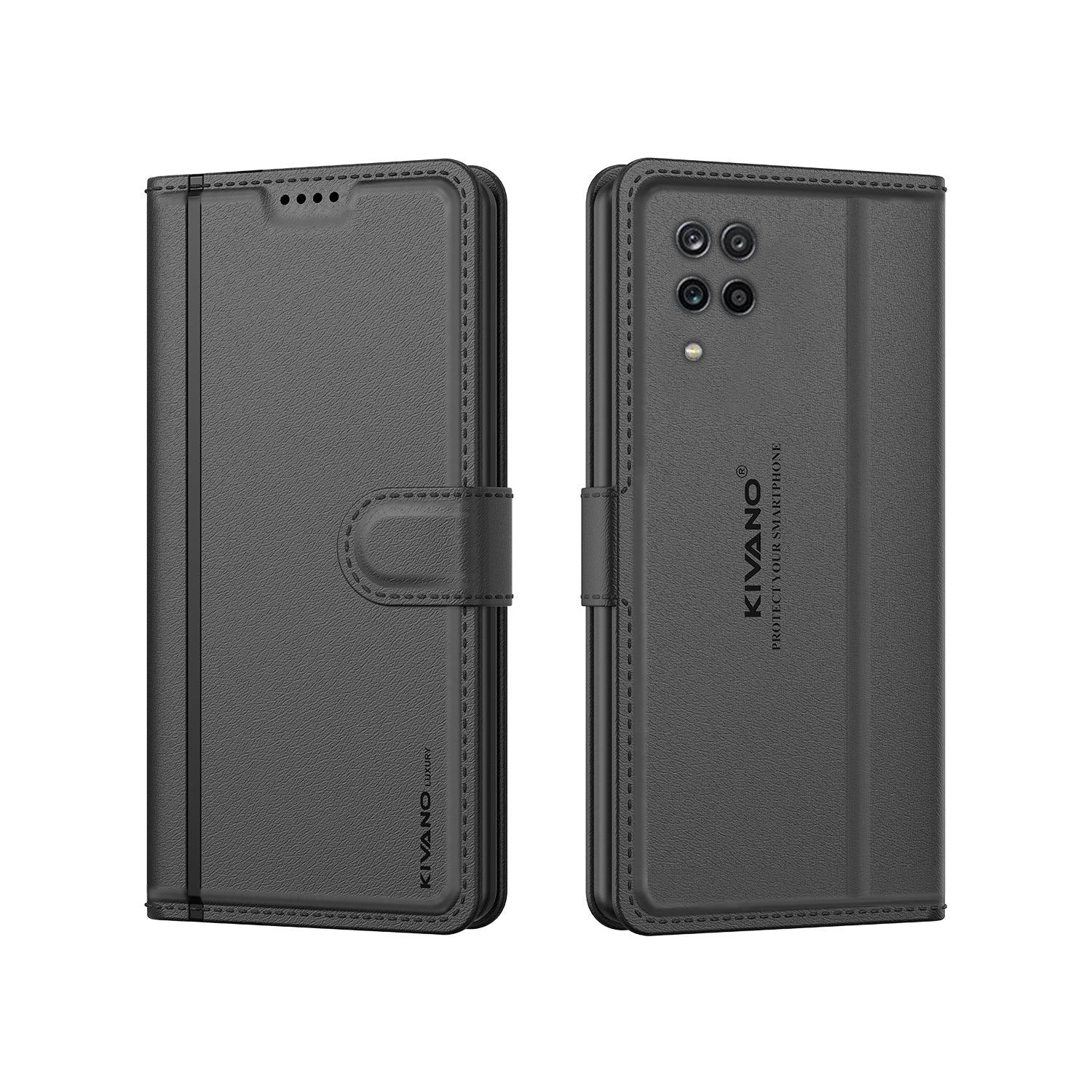 Leather Wallet Case for Samsung Galaxy A12 / Samsung Galaxy M12 / Samsung Galaxy F12 ?Stylish Flip Folio Cover with Card Holder, Stand-KIVANO LUXE - Aibex