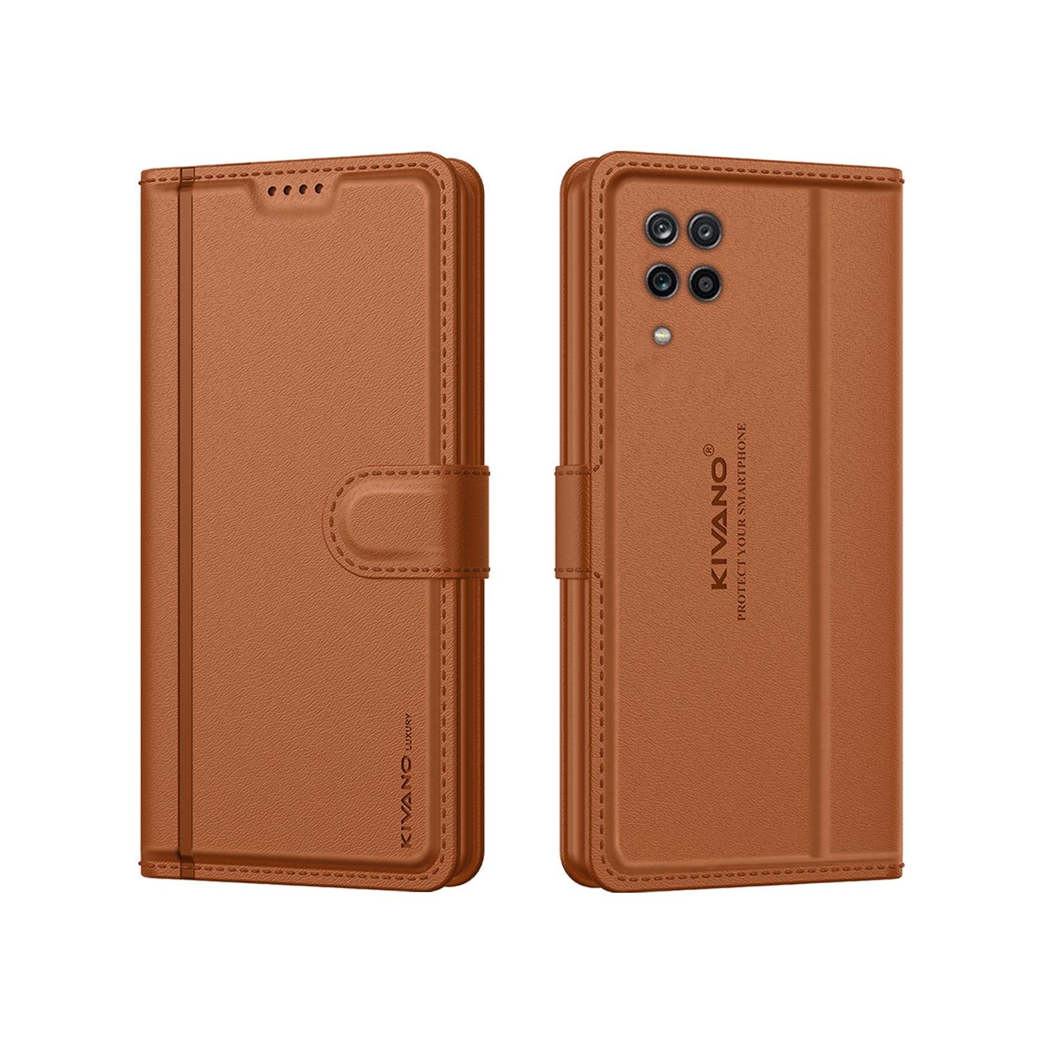 Leather Wallet Case for Samsung Galaxy A12 / Samsung Galaxy M12 / Samsung Galaxy F12 ?Stylish Flip Folio Cover with Card Holder, Stand-KIVANO LUXE - Aibex