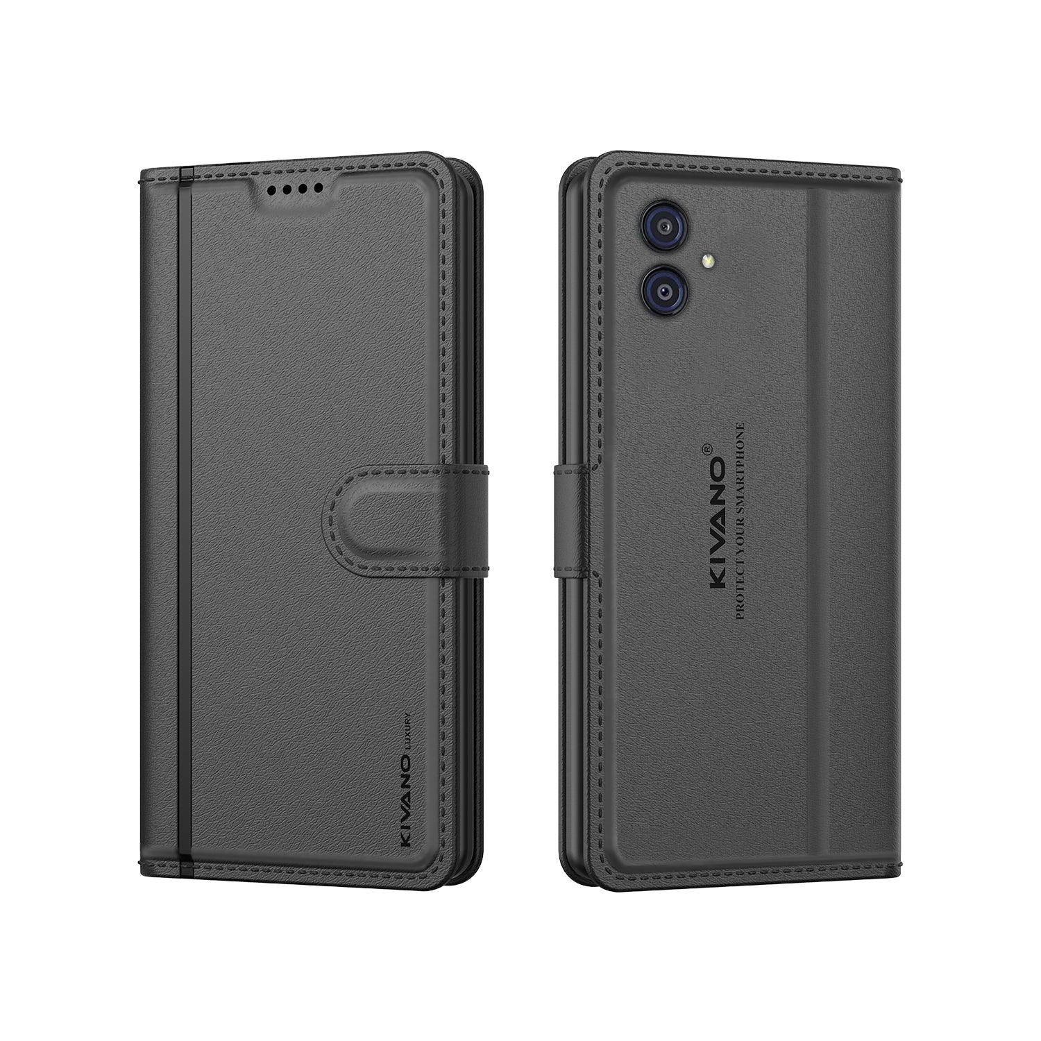 Leather Wallet Case for Samsung Galaxy M04 / Samsung Galaxy F04 / Samsung Galaxy A04e ?Stylish Flip Folio Cover with Card Holder, Stand-KIVANO LUXE - Aibex