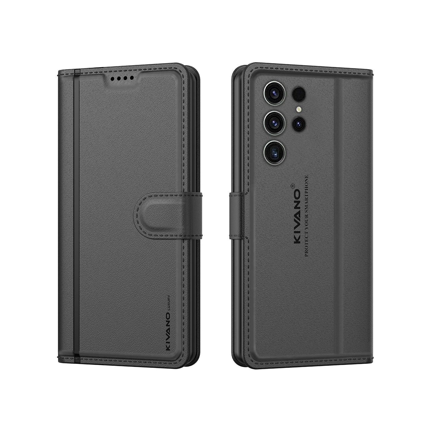 Leather Wallet Case for Samsung Galaxy S23 Ultra 5G ?Stylish Flip Folio Cover with Card Holder, Stand -KIVANO LUXE - Aibex