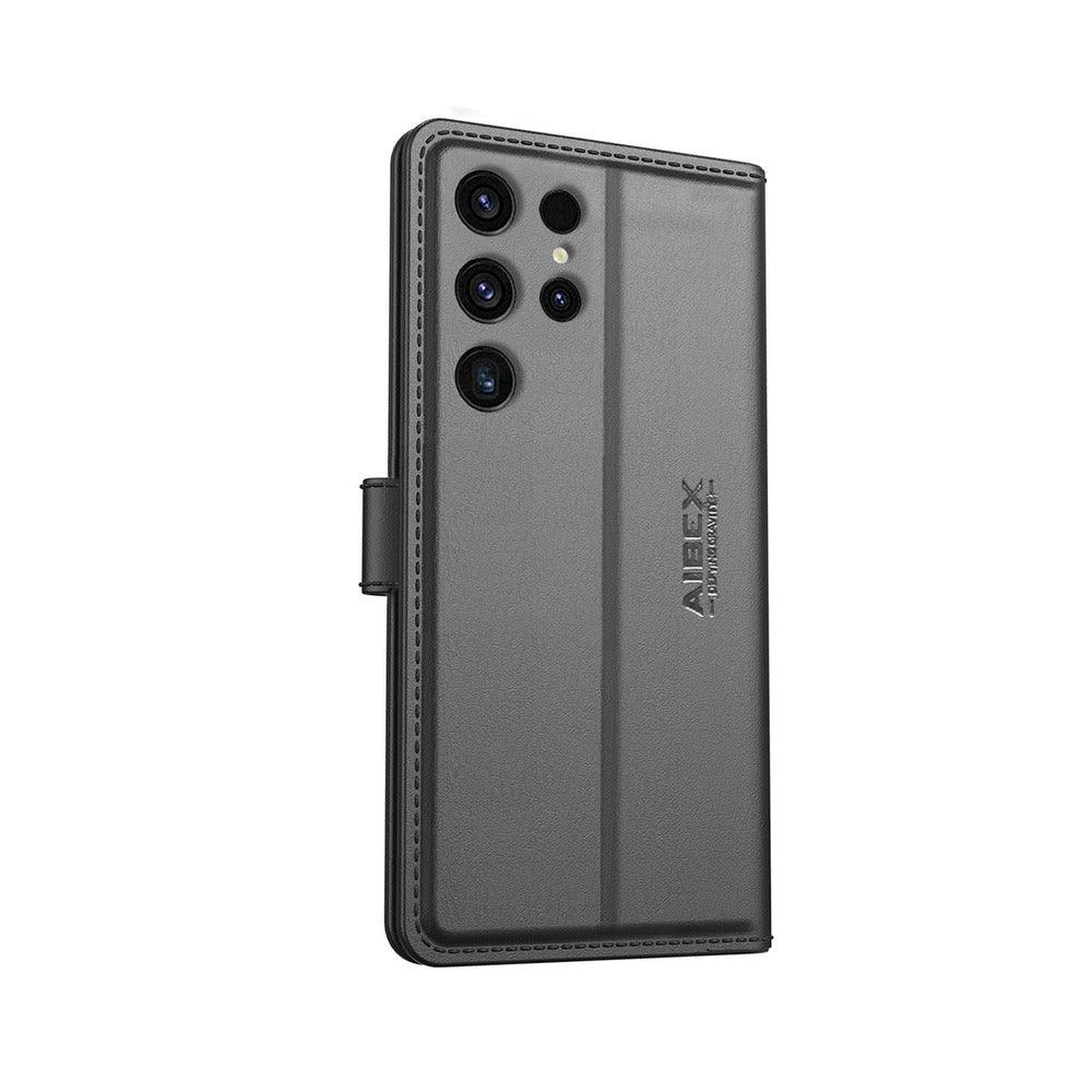 Samsung Galaxy S24 Ultra 5G Aibex PU Leather Flip Cover Foldable Stand & Pocket Magnetic Closure - Aibex
