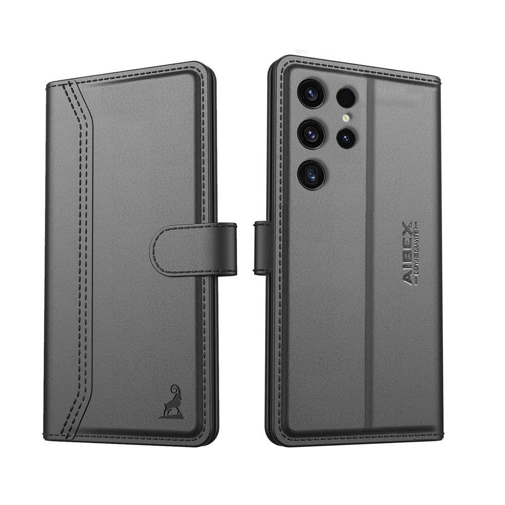Samsung Galaxy S24 Ultra 5G Aibex PU Leather Flip Cover Foldable Stand & Pocket Magnetic Closure - Aibex