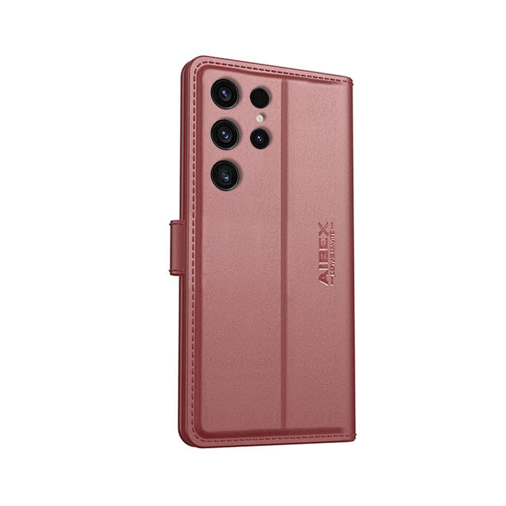 Samsung Galaxy S24 Ultra 5G Aibex PU Leather Flip Cover Foldable Stand & Pocket Magnetic Closure - Aibex