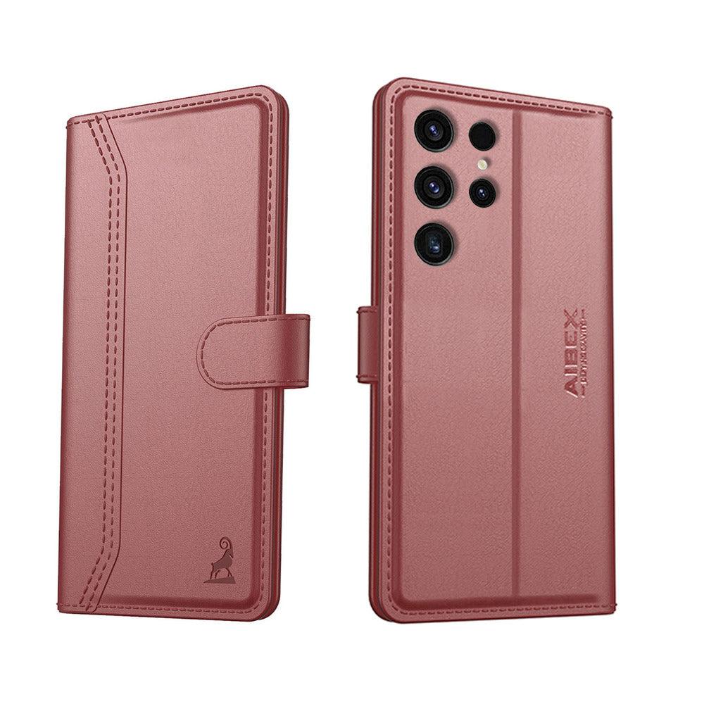 Samsung Galaxy S24 Ultra 5G Aibex PU Leather Flip Cover Foldable Stand & Pocket Magnetic Closure - Aibex