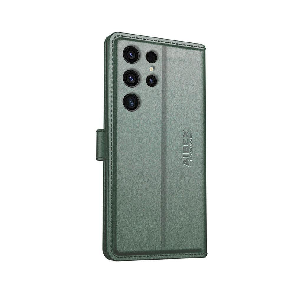 Samsung Galaxy S24 Ultra 5G Aibex PU Leather Flip Cover Foldable Stand & Pocket Magnetic Closure - Aibex