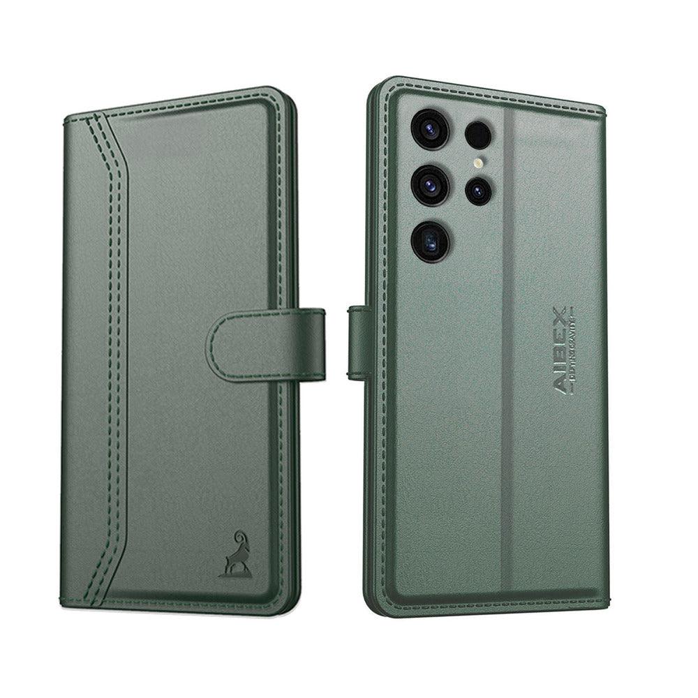 Samsung Galaxy S24 Ultra 5G Aibex PU Leather Flip Cover Foldable Stand & Pocket Magnetic Closure - Aibex
