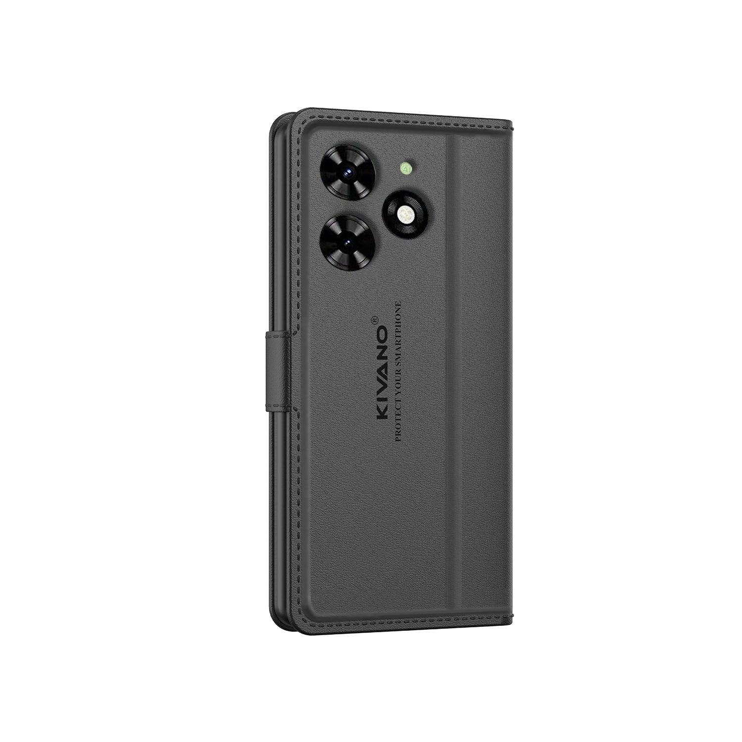 Leather Wallet Case for Tecno Spark Go 4G (2024) ?Stylish Flip Folio Cover with Card Holder, Stand -KIVANO LUXE - Aibex