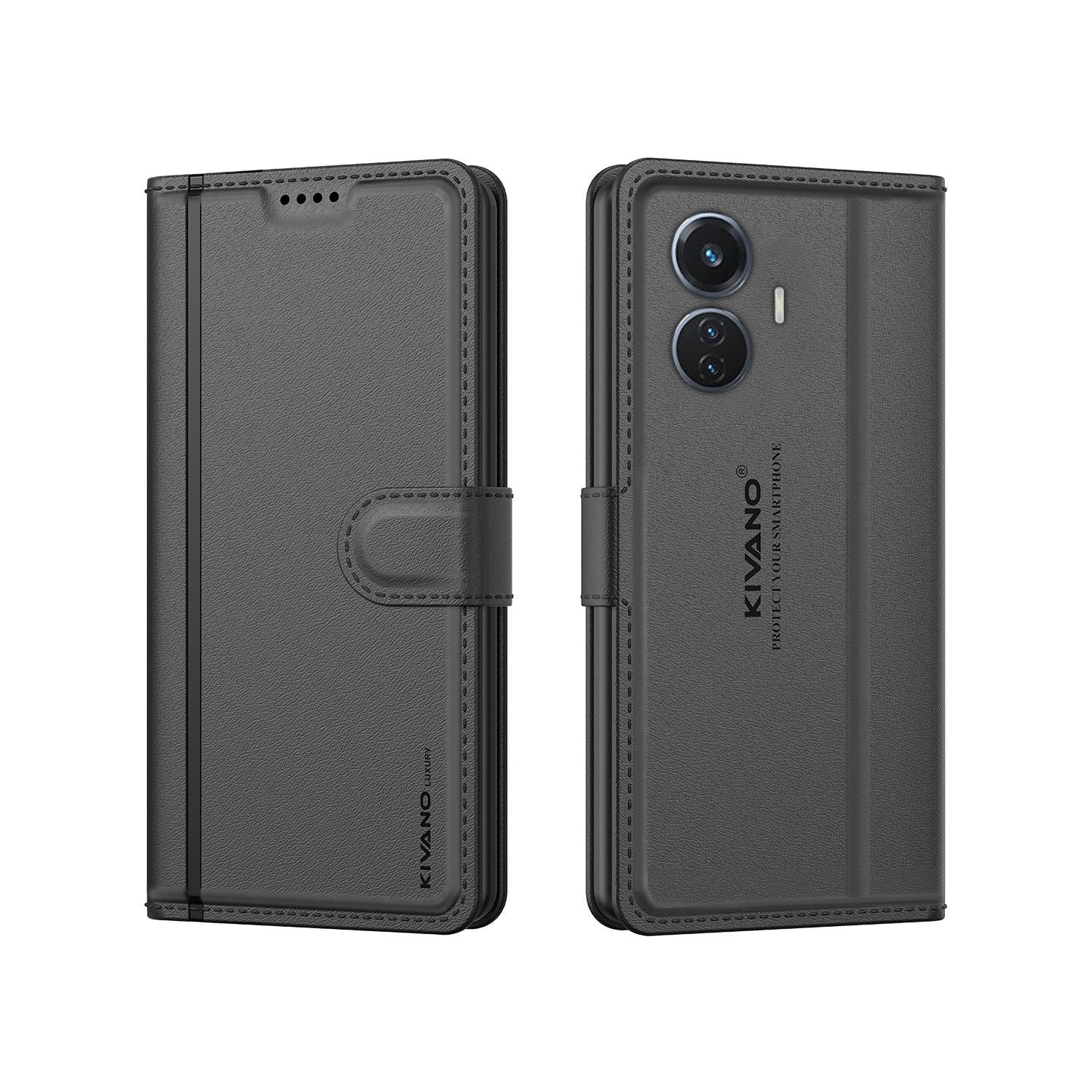 Leather Wallet Case for Vivo T1 44W / Vivo T1 4G ?Stylish Flip Folio Cover with Card Holder, Stand -KIVANO LUXE - Aibex