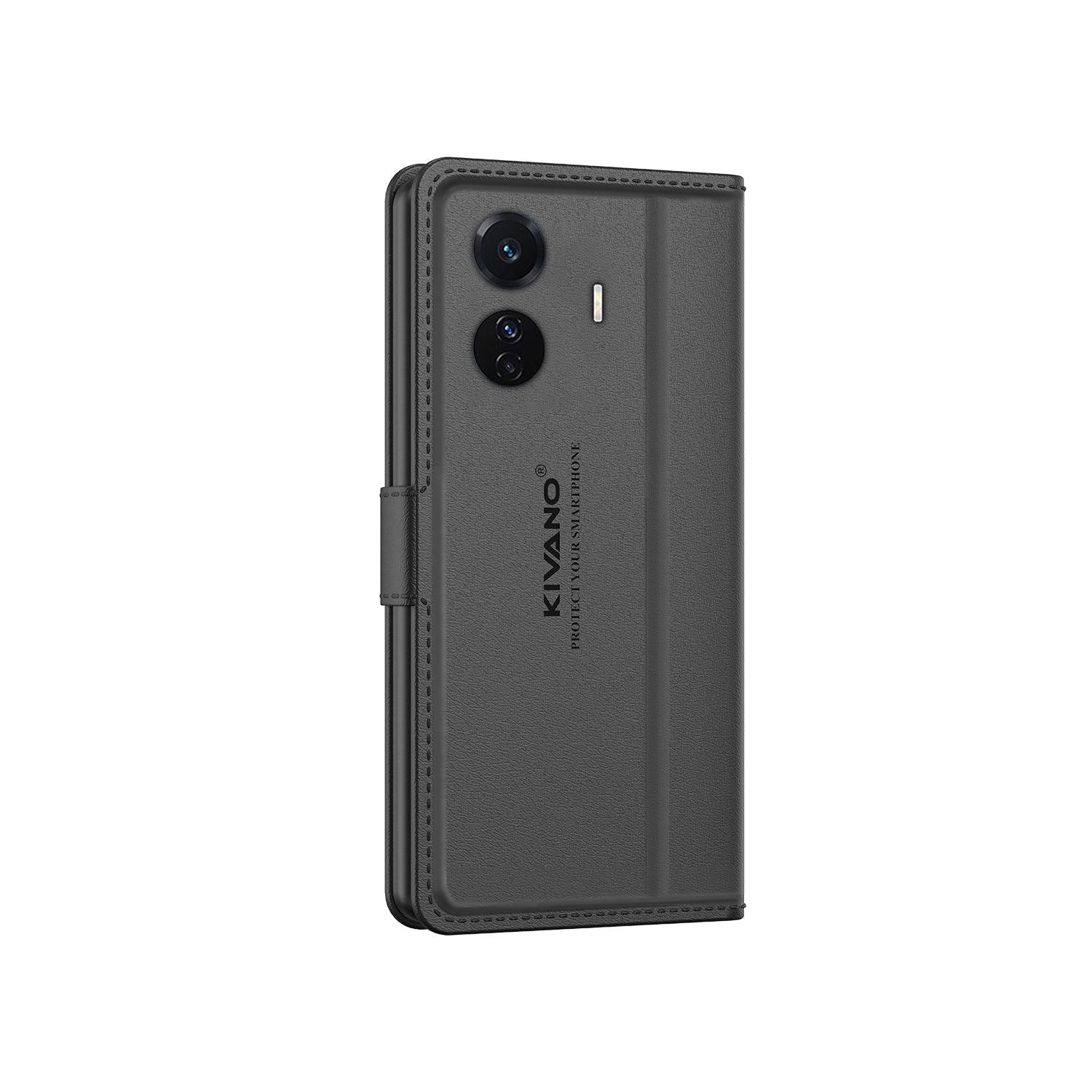 Leather Wallet Case for Vivo T1 Pro 5G / iQOO Z6 Pro 5G ?Stylish Flip Folio Cover with Card Holder, Stand -KIVANO LUXE - Aibex