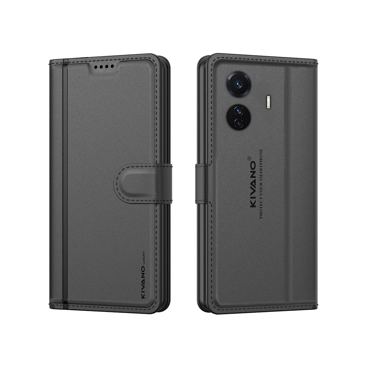 Leather Wallet Case for Vivo T1 Pro 5G / iQOO Z6 Pro 5G ?Stylish Flip Folio Cover with Card Holder, Stand -KIVANO LUXE - Aibex