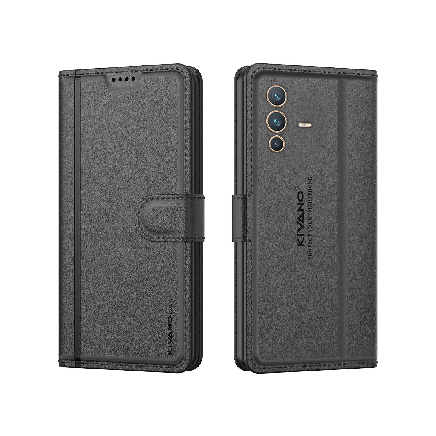 Leather Wallet Case for Vivo V23 Pro ?Stylish Flip Folio Cover with Card Holder, Stand -KIVANO LUXE - Aibex