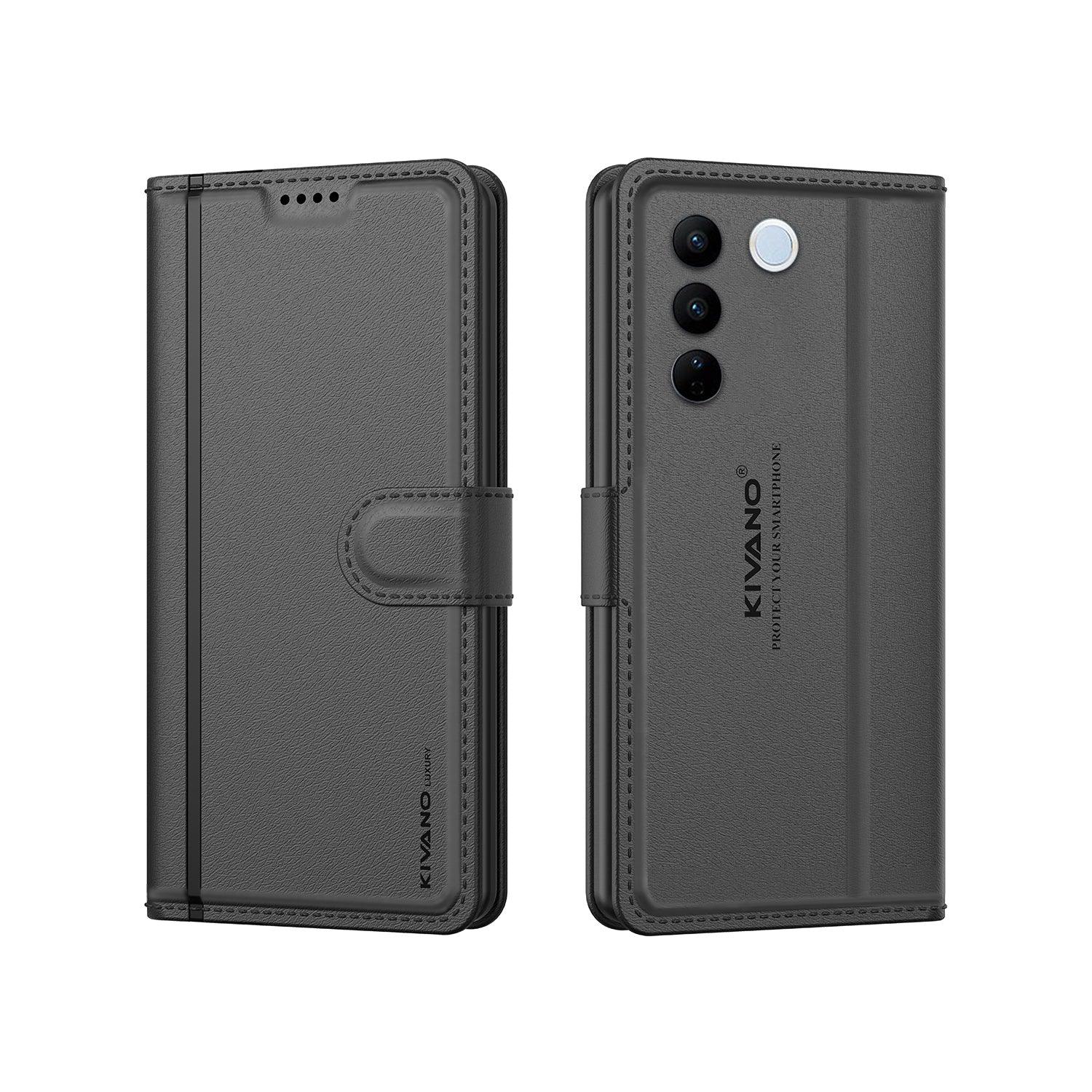 Leather Wallet Case for Vivo V27 / Vivo V27 Pro ?Stylish Flip Folio Cover with Card Holder, Stand -KIVANO LUXE - Aibex