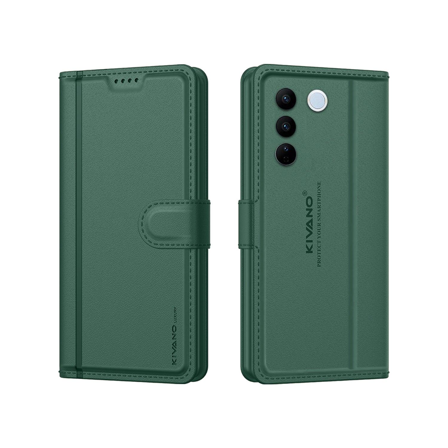 Leather Wallet Case for Vivo V27 / Vivo V27 Pro ?Stylish Flip Folio Cover with Card Holder, Stand -KIVANO LUXE - Aibex