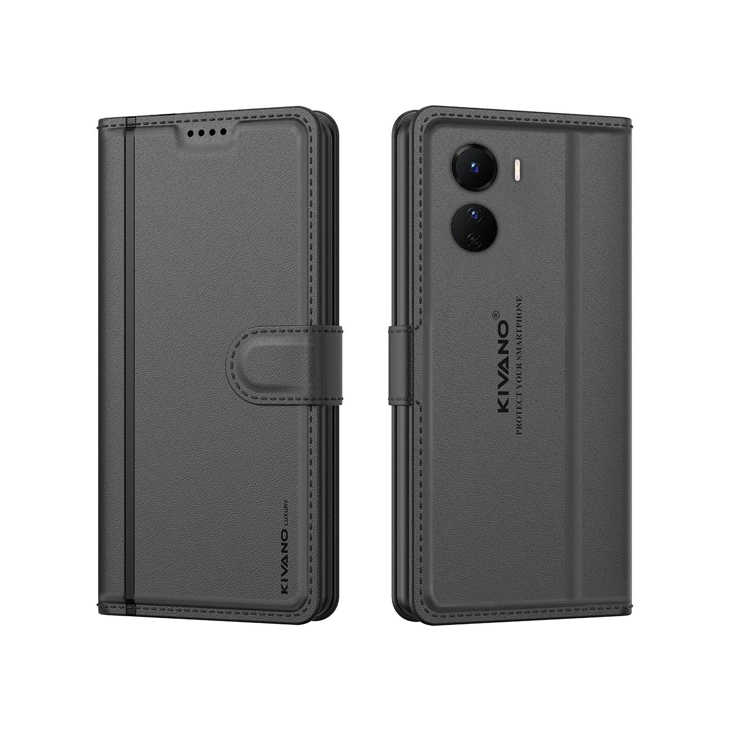 Leather Wallet Case for Vivo Y16/ Vivo T2x 5G / Vivo Y56 5G ?Stylish Flip Folio Cover with Card Holder, Stand -KIVANO LUXE - Aibex