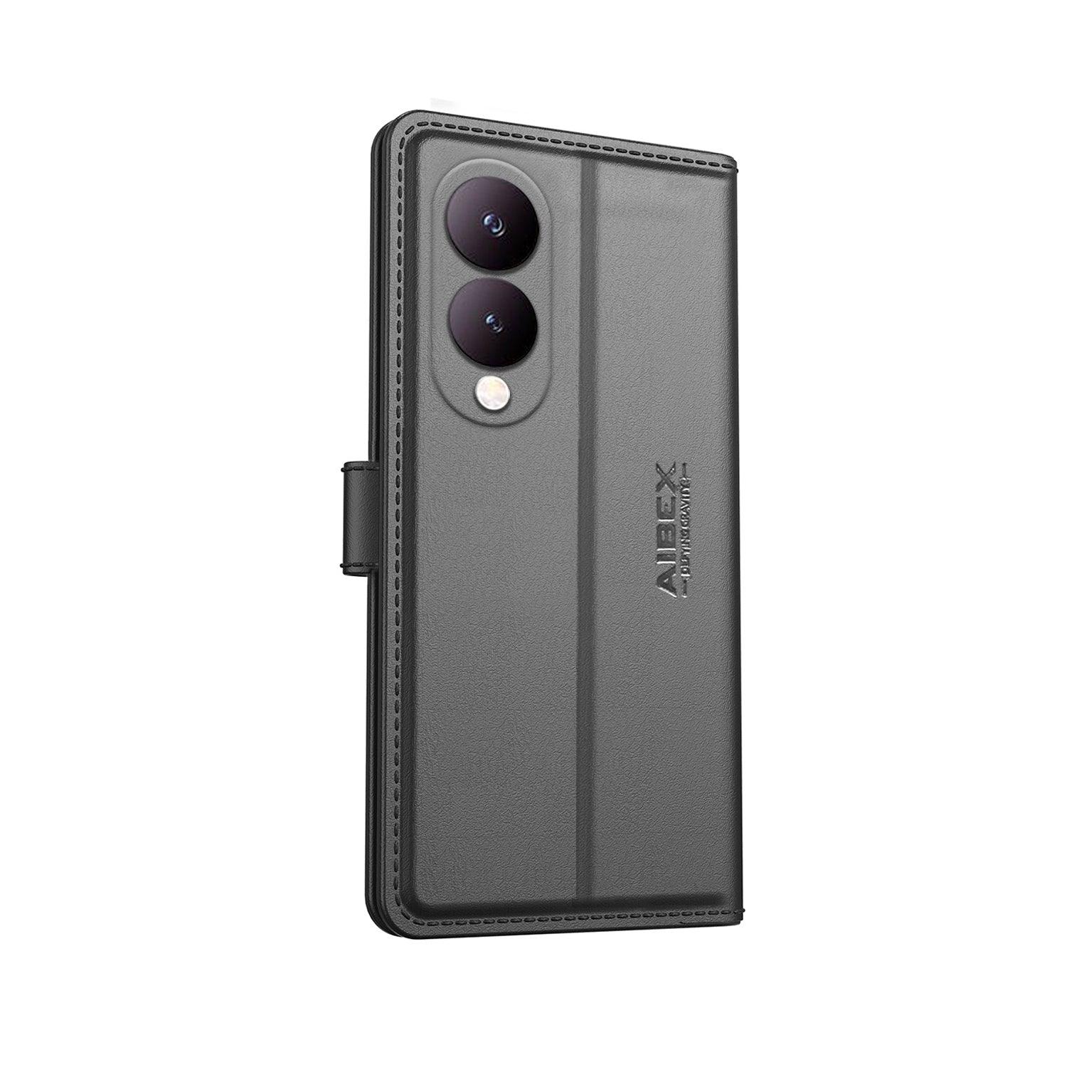 Vivo Y17s 4G / Vivo Y28 5G Aibex PU Leather Flip Cover Foldable Stand & Pocket Magnetic Closure - Aibex