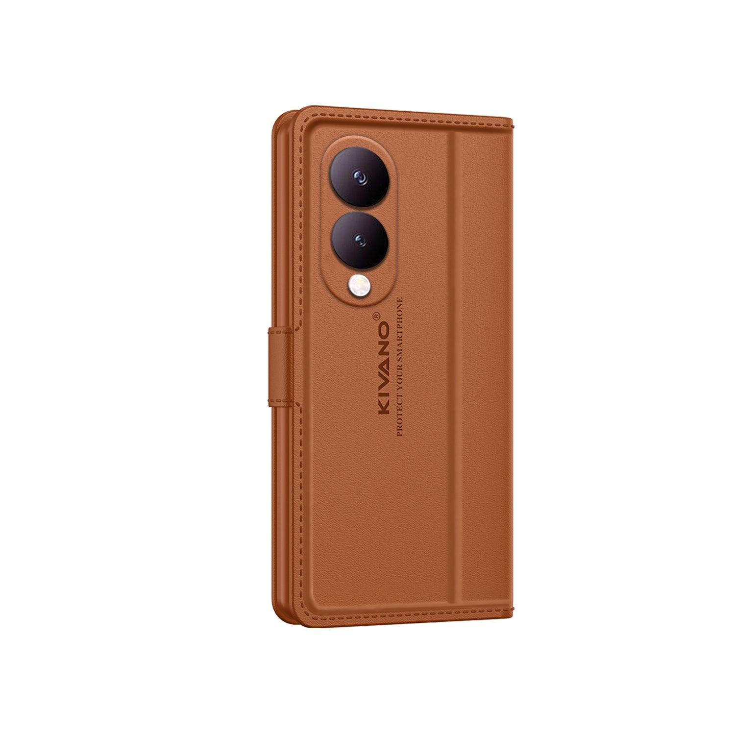 Leather Wallet Case for Vivo Y28 5G / Vivo Y17s 4G ?Stylish Flip Folio Cover with Card Holder, Stand -KIVANO LUXE - Aibex