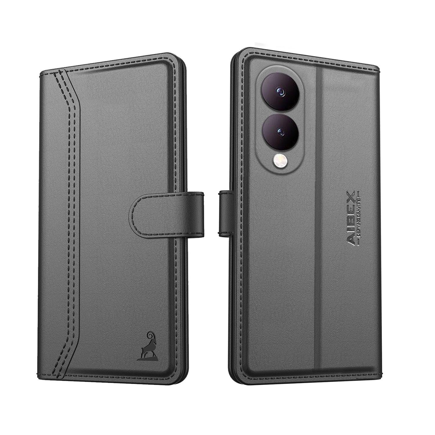 Vivo Y17s 4G / Vivo Y28 5G Aibex PU Leather Flip Cover Foldable Stand & Pocket Magnetic Closure - Aibex