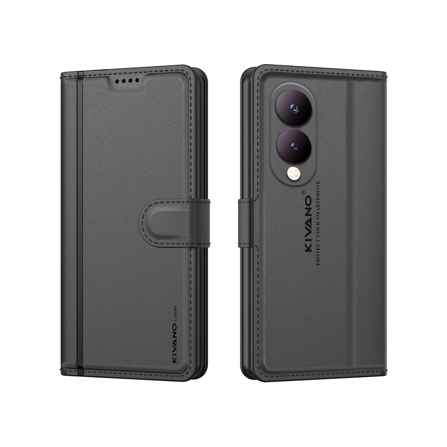 Leather Wallet Case for Vivo Y28 5G / Vivo Y17s 4G ?Stylish Flip Folio Cover with Card Holder, Stand -KIVANO LUXE - Aibex