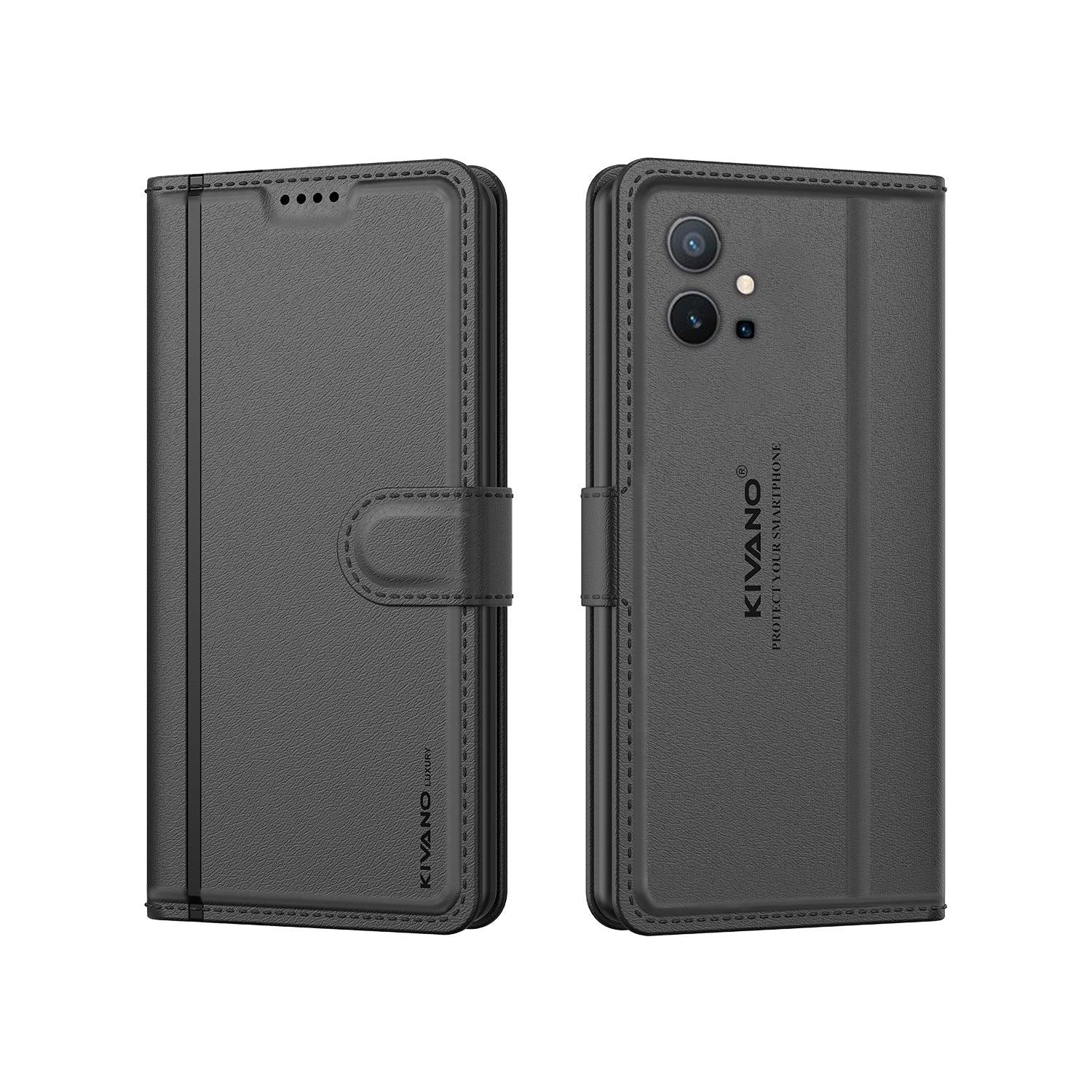 Leather Wallet Case for Vivo T1 5G / Vivo Y75 5G / iQOO Z6 5G ?Stylish Flip Folio Cover with Card Holder, Stand -KIVANO LUXE - Aibex